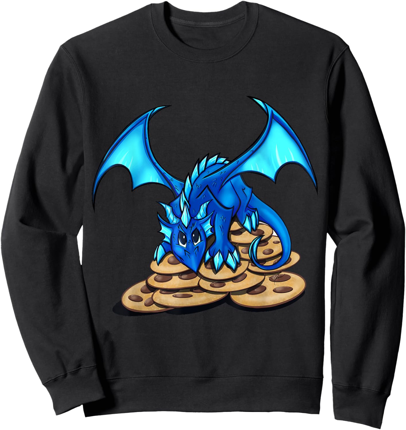 Cute Blue Dragon and His Cookie Treasure Hoard Sweatshirt - Sweatshirt | Black