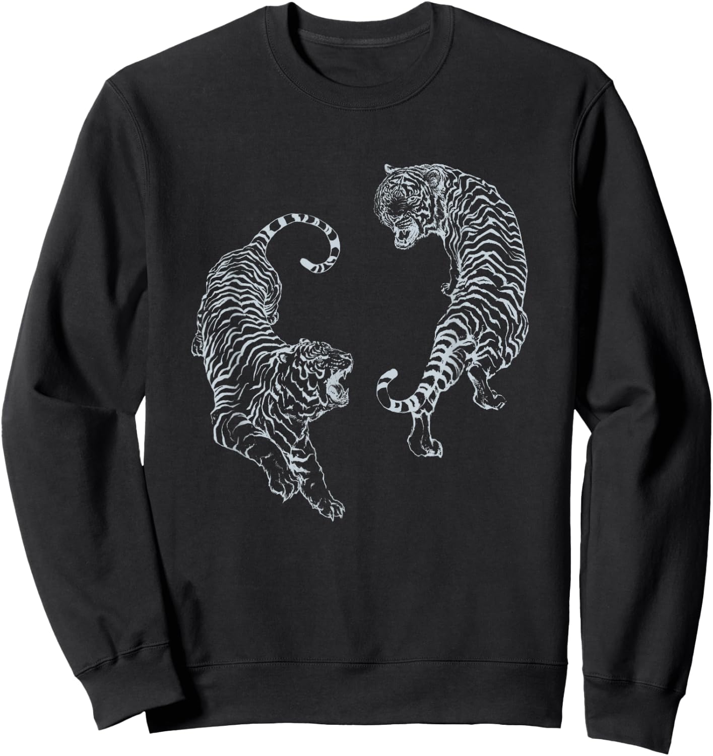 Vintage Tiger Aesthetic Tattoo Art Twin Tigers Sweatshirt - Sweatshirt | Black