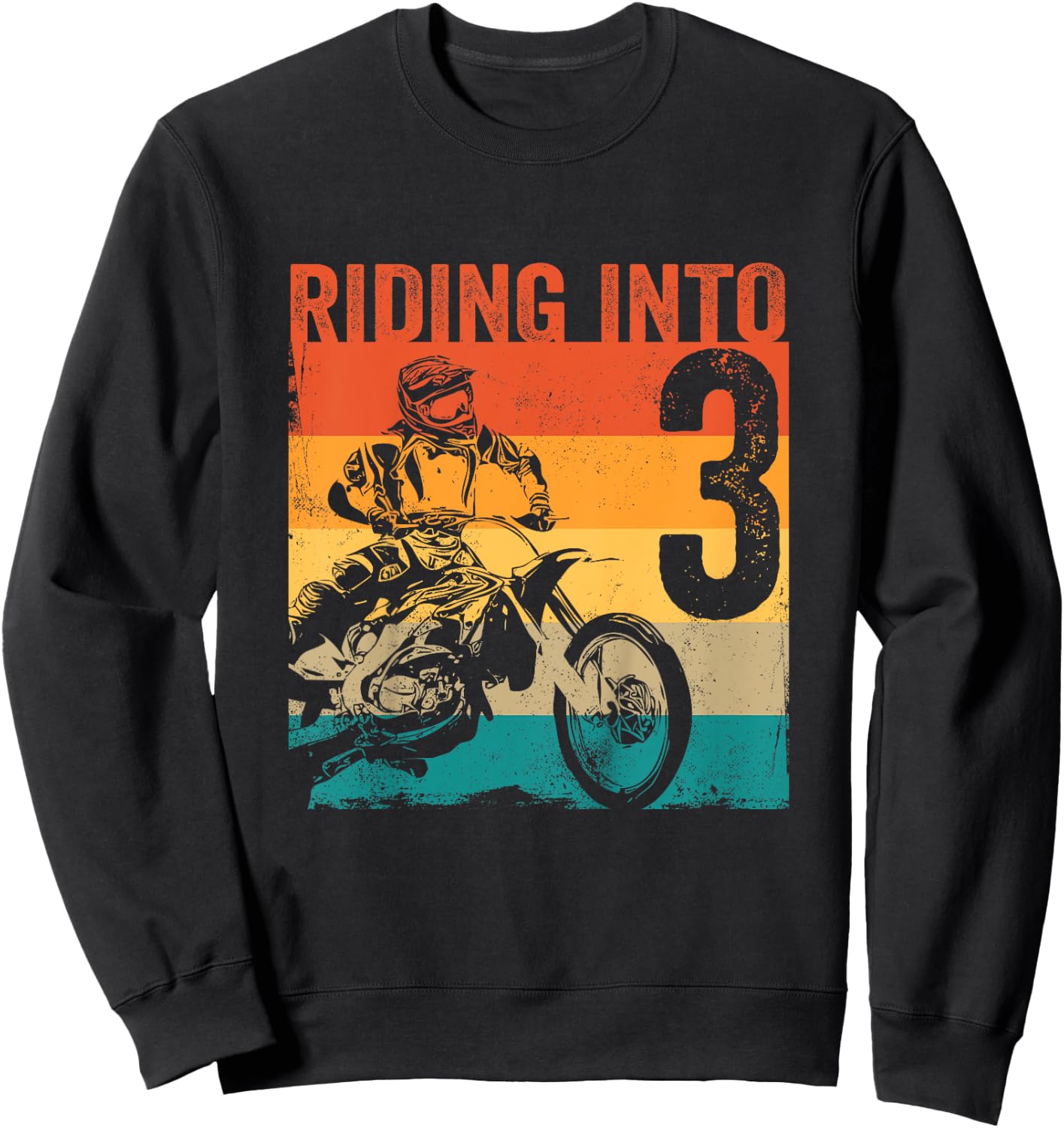 Kids Motocross 3 Years Old Dirt Bike 3rd Birthday Party Sweatshirt - Sweatshirt | Black
