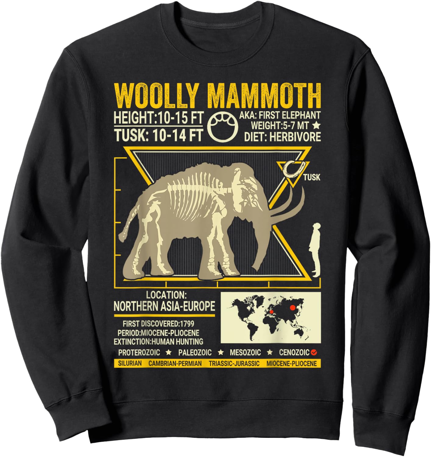 Woolly Mammoth Science Anatomy Extinct Animal Lover Facts Sweatshirt - Sweatshirt | Black