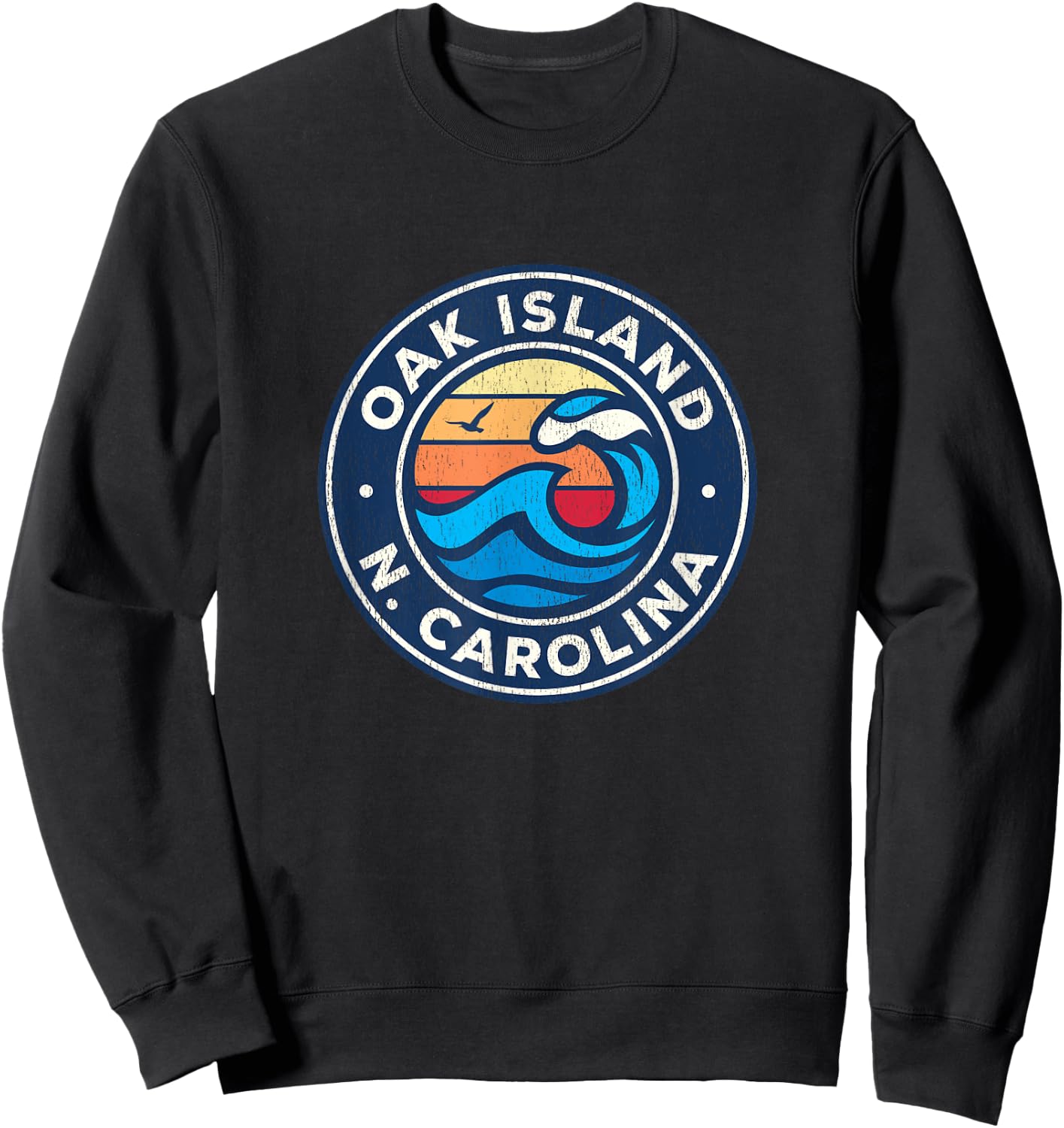 Oak Island North Carolina NC Vintage Nautical Waves Design Sweatshirt - Sweatshirt | Black