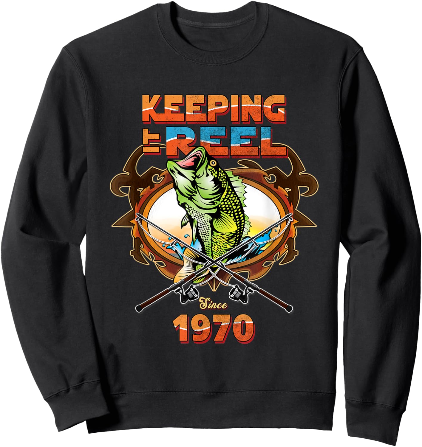 50th Birthday Fishing Shirt Keeping It Reel Since 1970 Sweatshirt - Sweatshirt | Black