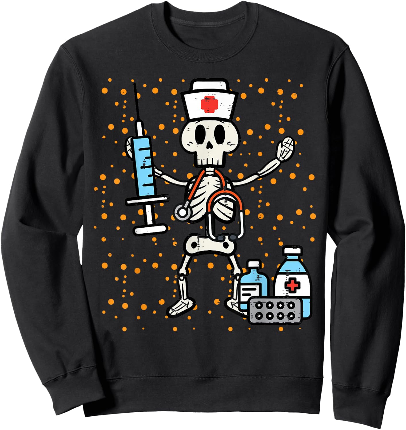 Halloween Orthopedic Nurse Skeleton Scrub Top Costume Women Sweatshirt - Sweatshirt | Black