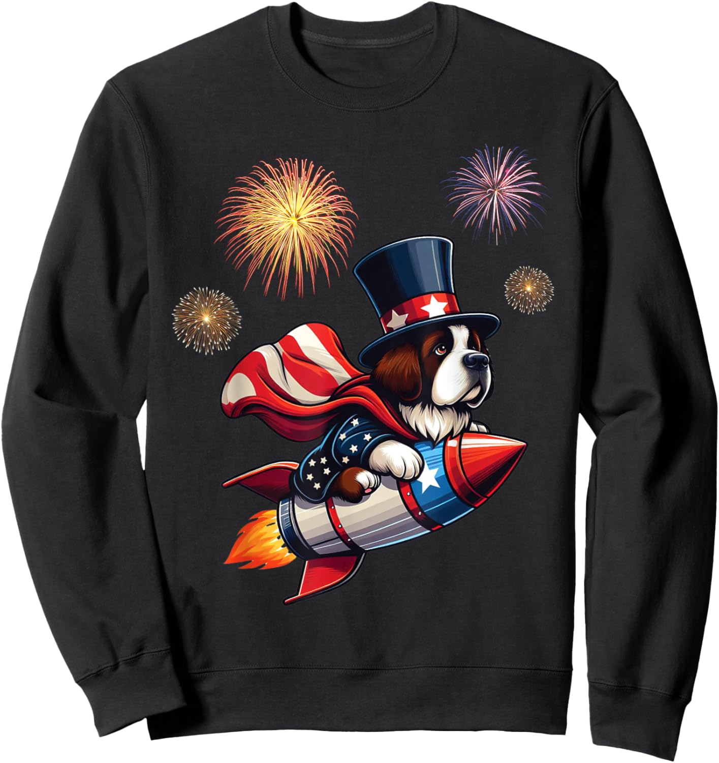 Saint Bernard Rocket Fireworks Independence USA Patriotic Sweatshirt - Sweatshirt | Black