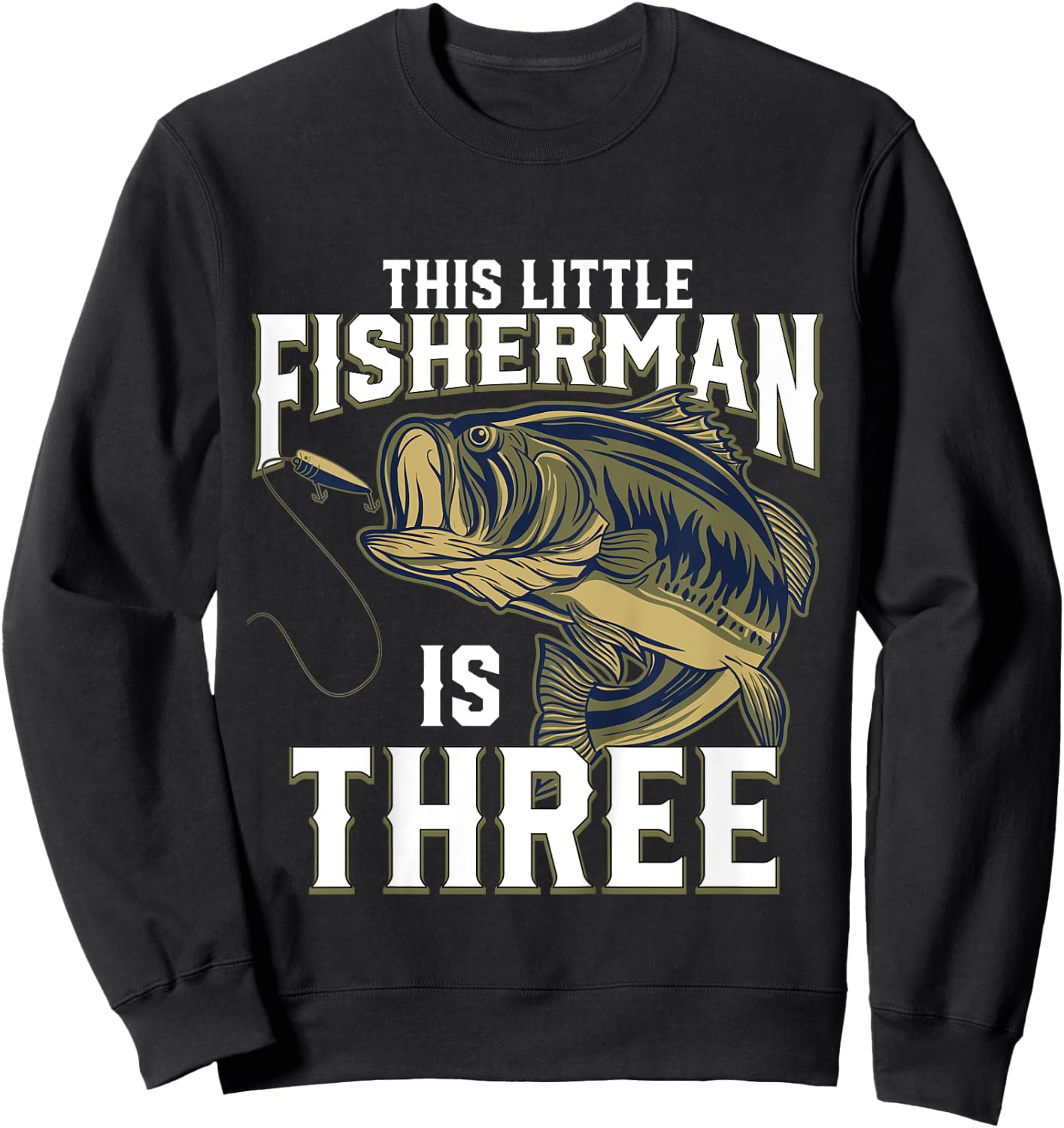 Kids 3 Year Old Fishing Birthday Party Fisherman 3rd Gift Boy Sweatshirt - Sweatshirt | Black