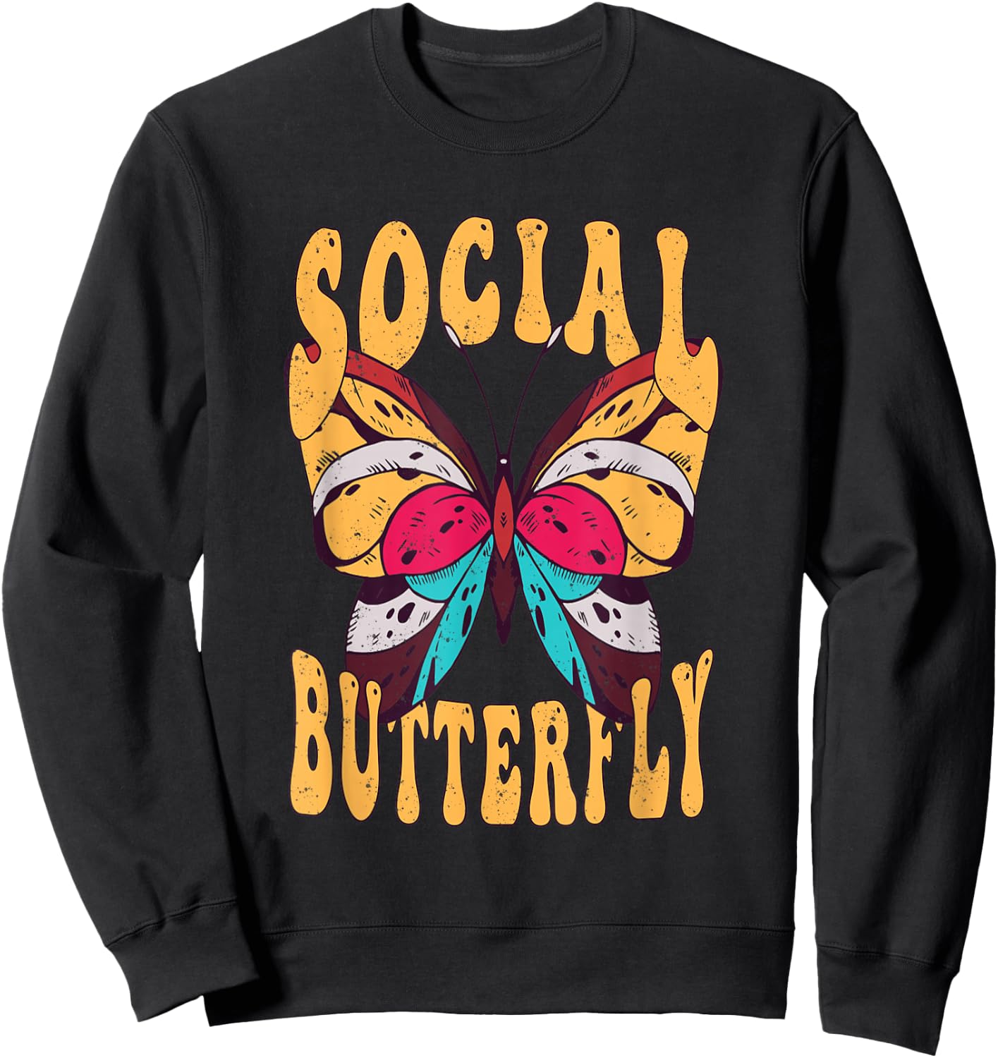 Retro Social Butterfly Bohemian Sweatshirt - Sweatshirt | Black