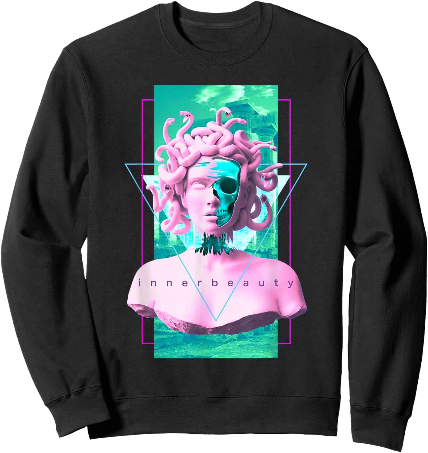 Vaporwave Medusa Skull Statue Aesthetic Art Retro Sweatshirt - Sweatshirt | Black