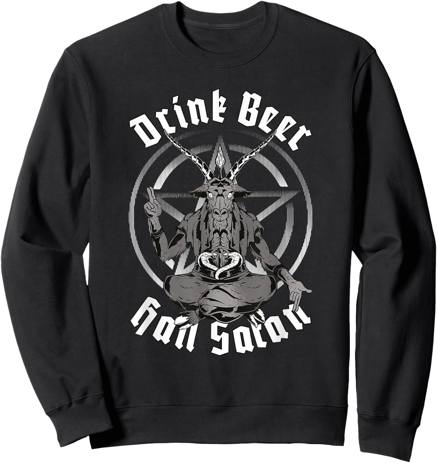 Baphomet Goat Pentagram Drink Beer Hail Satan Occultism Sweatshirt - Sweatshirt | Black