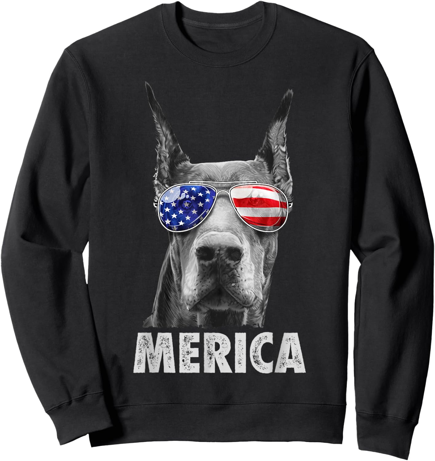 Doberman 4th of July Merica Men American Flag Sunglasses Sweatshirt - Sweatshirt | Black