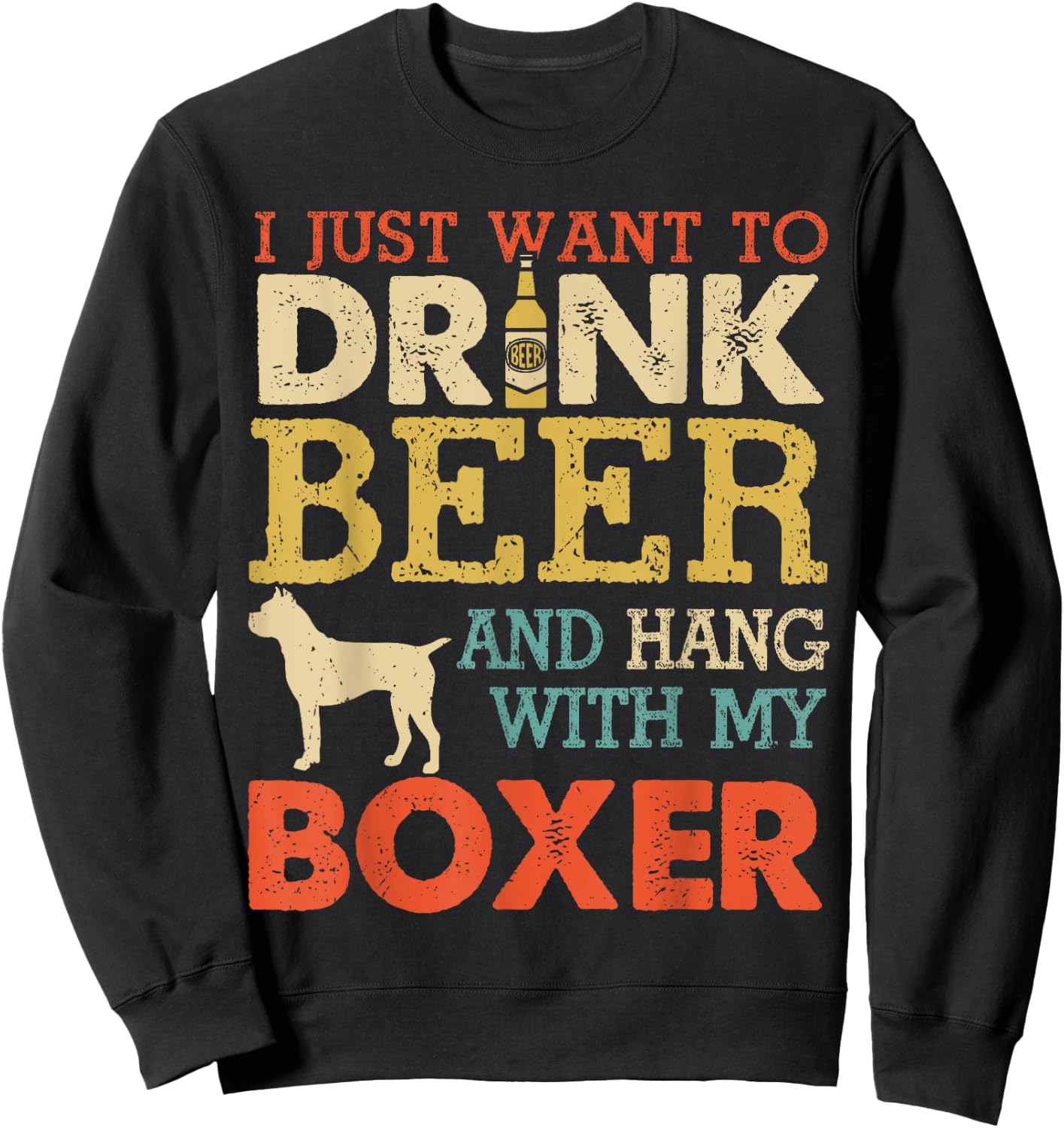 Boxer Dad Drink Beer Hang With Dog Funny Men Vintage Sweatshirt - Sweatshirt | Black