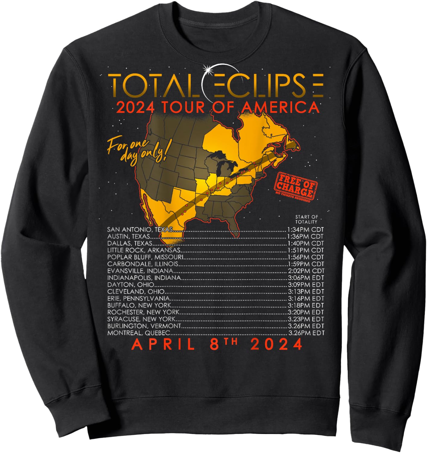 Total Solar Eclipse 2024 Tour of America 04.08.24 Sweatshirt - Sweatshirt | Black