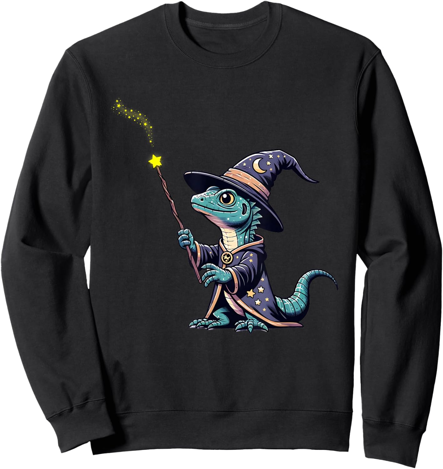 Basilisk Lizard with a Wizard Cool Lizard Art Herpetology Sweatshirt - Sweatshirt | Black