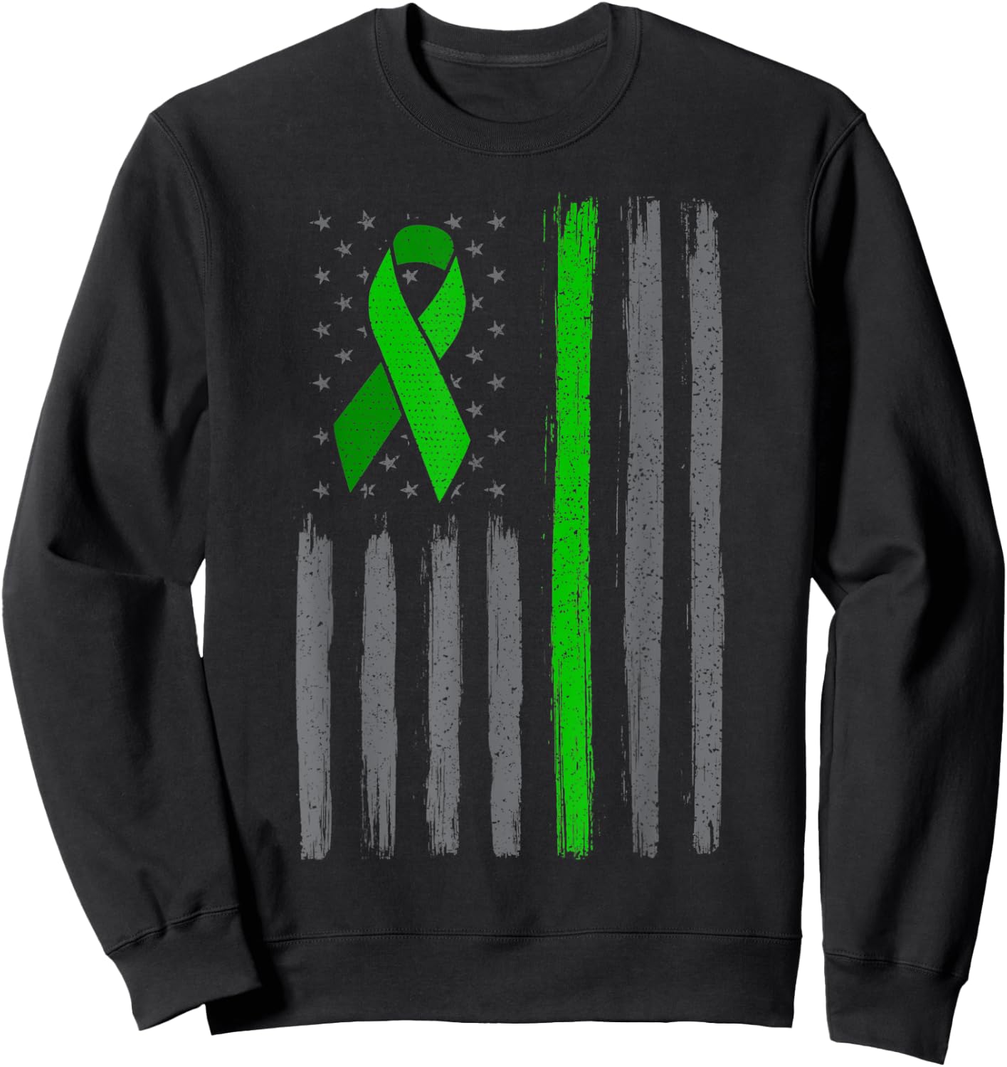 Green emerald ribbon flag liver cancer awareness Sweatshirt - Sweatshirt | Black