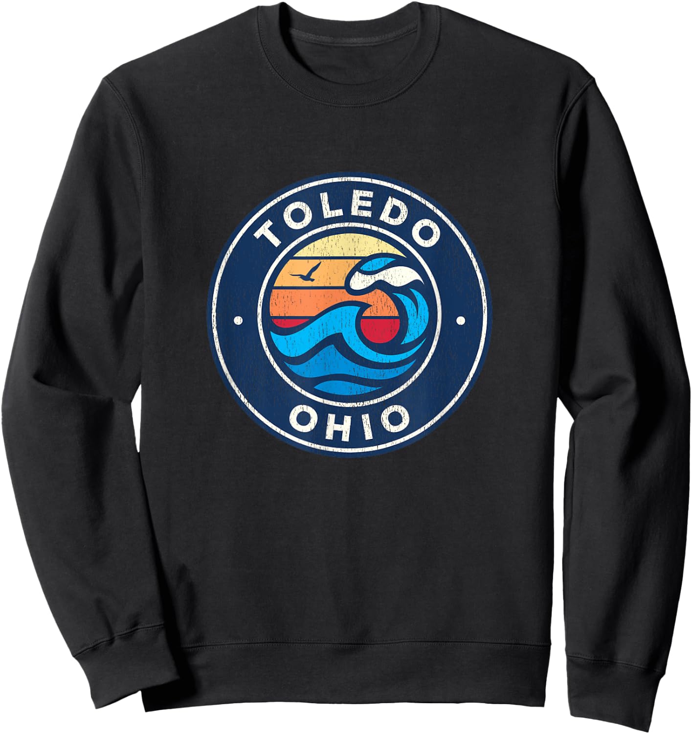Toledo Ohio OH Vintage Nautical Waves Design Sweatshirt - Sweatshirt | Black