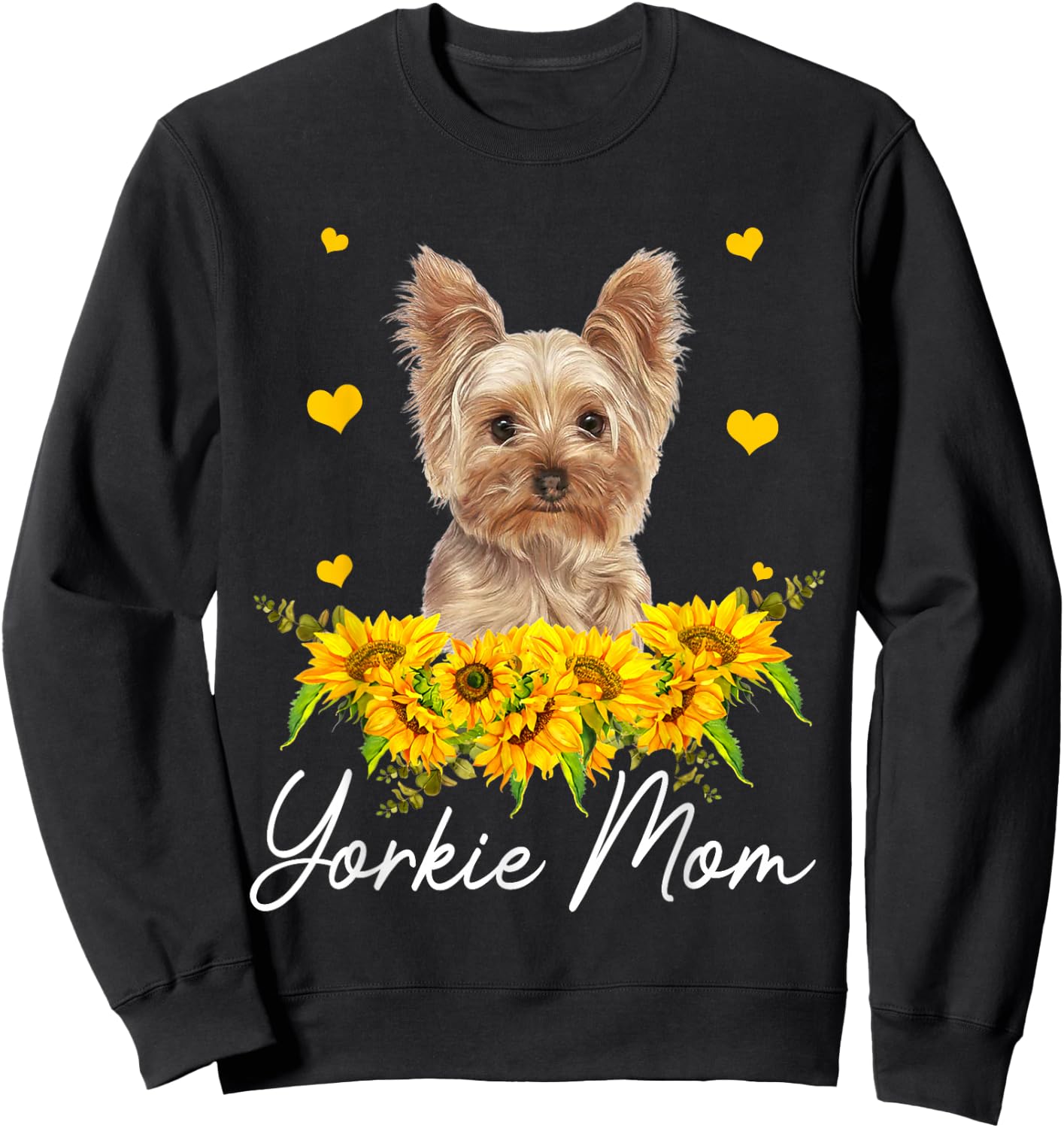 Sunflower Yorkie Mom Dog Lover Sweatshirt - Sweatshirt | Black