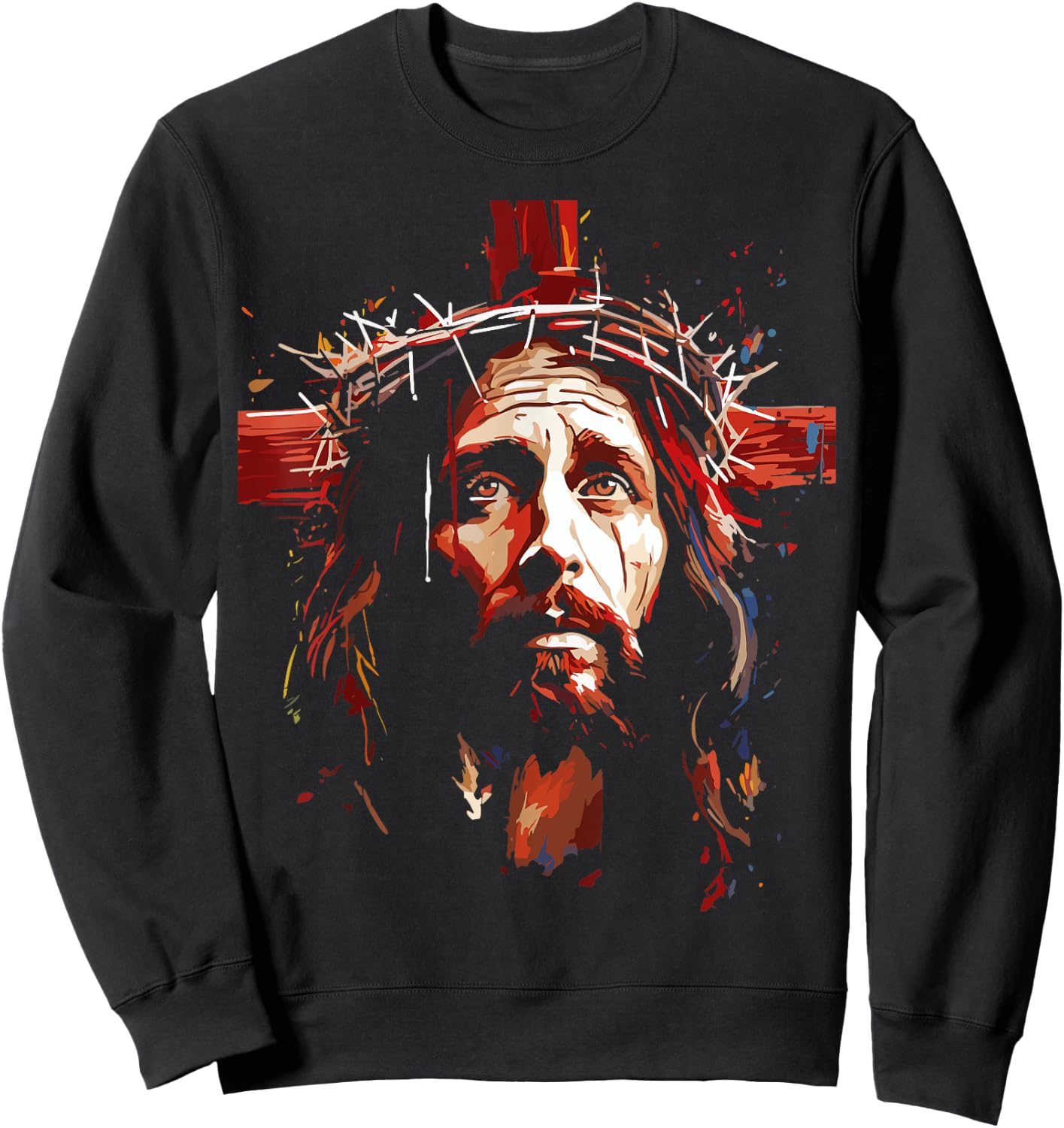 Jesus God Cross Christian Colorful Artwork Christian Faith Sweatshirt - Sweatshirt | Black
