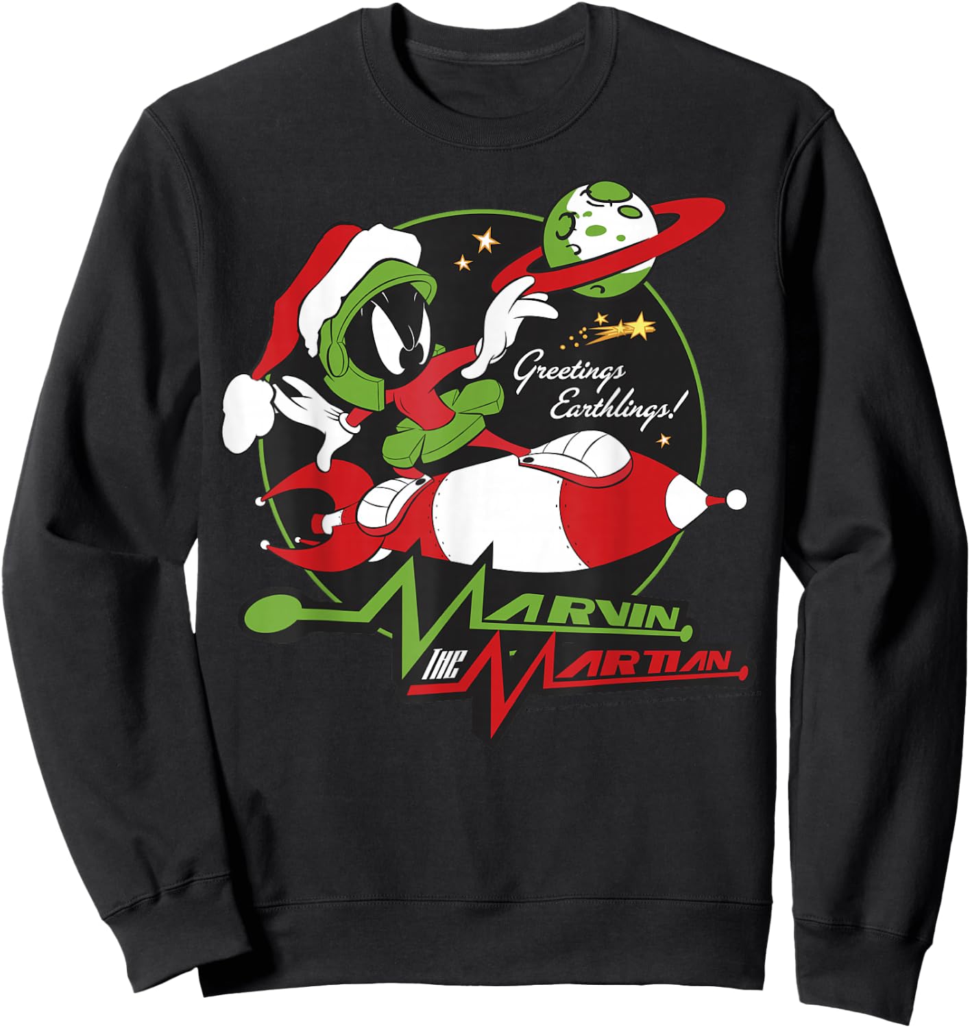 Looney Tunes Christmas Marvin The Martian Greetings Sweatshirt - Sweatshirt | Black