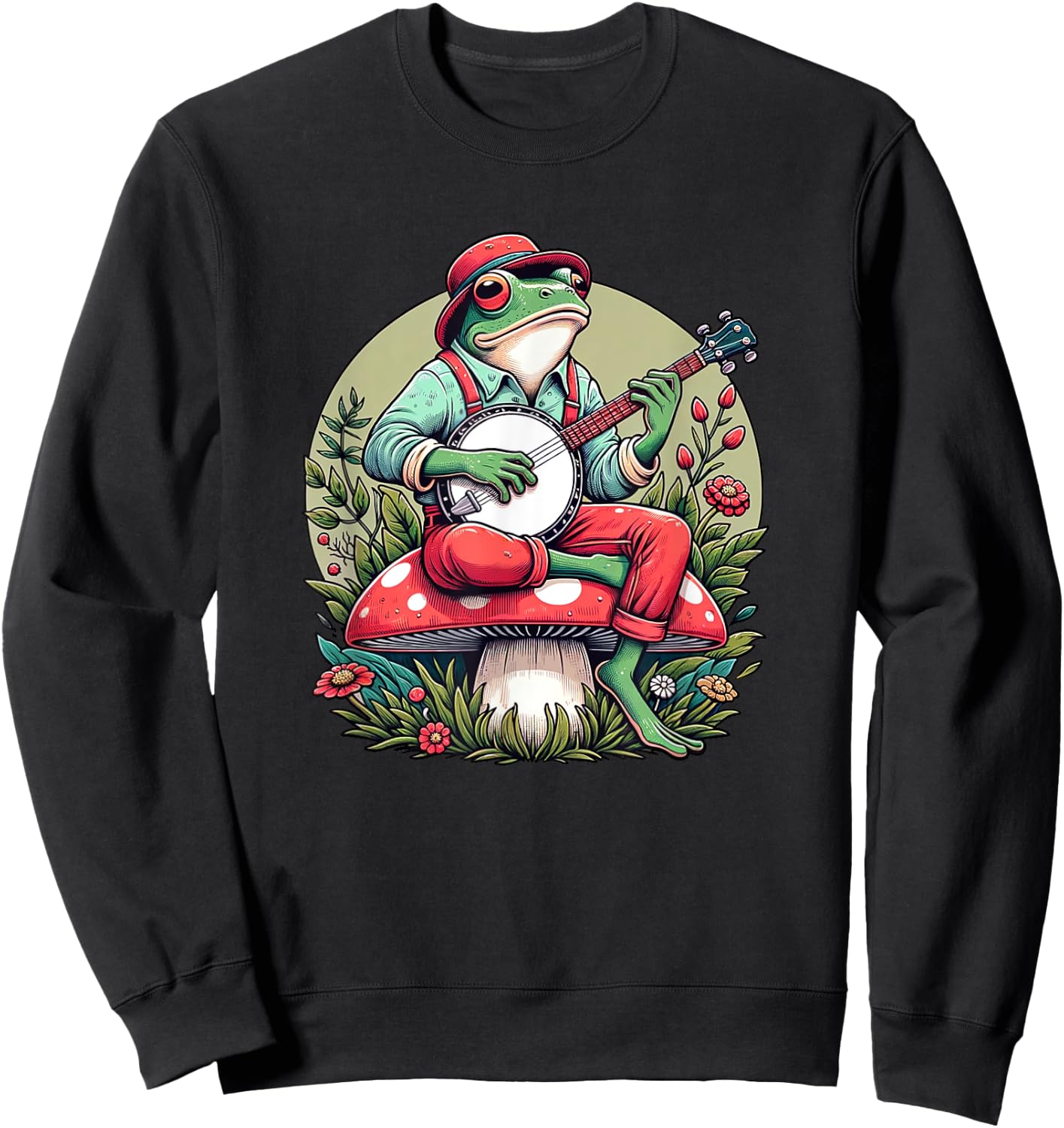 Banjo Froggy Fungi Serenade Cool Funny Frog Mystical Forest Sweatshirt - Sweatshirt | Black