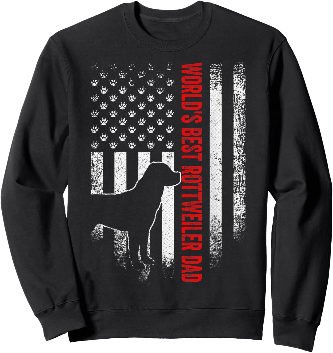 Vintage American Flag World's Best Rottweiler Dad Silhouette Sweatshirt - Sweatshirt | Black