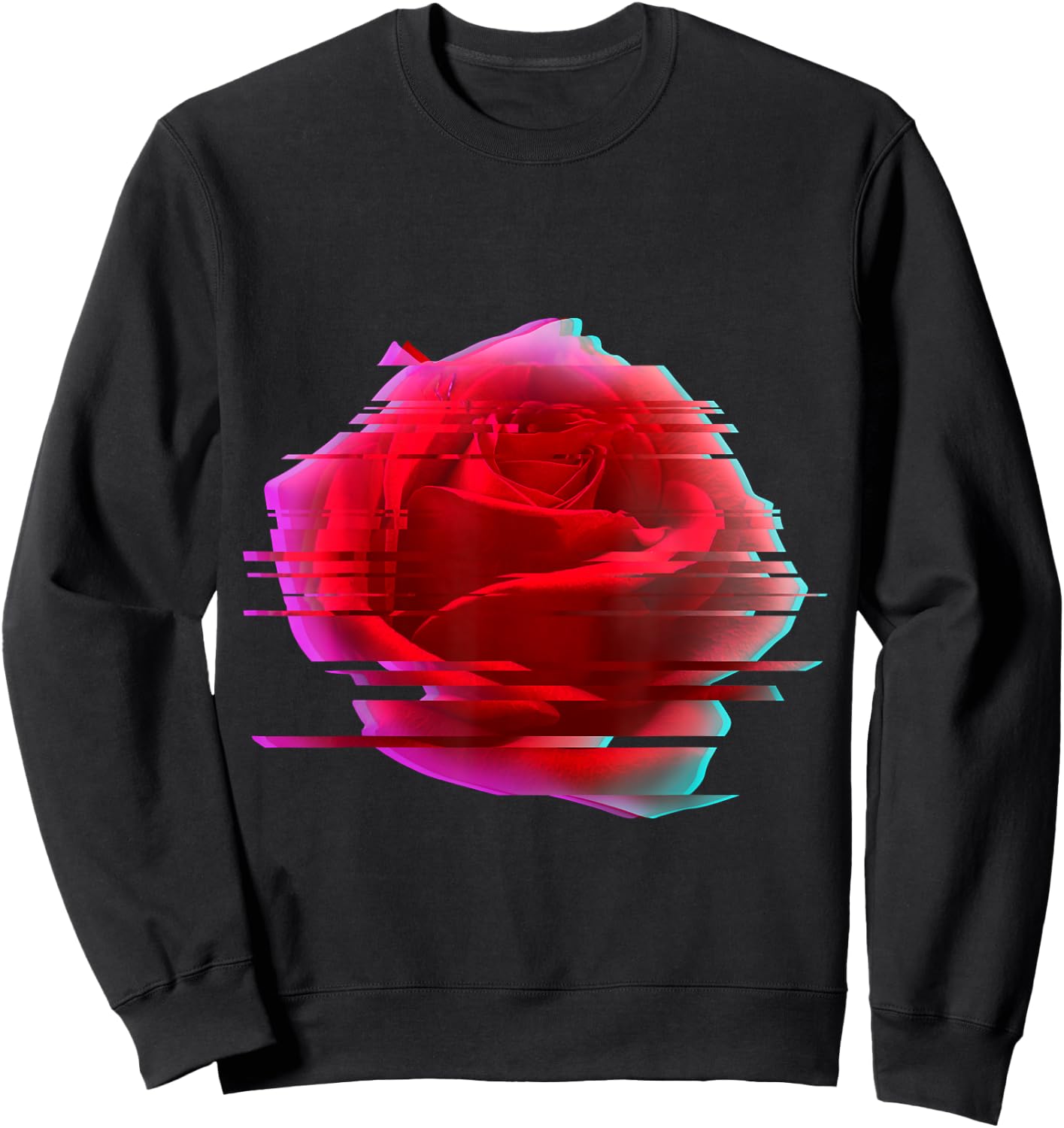 Glitch Rose Vaporwave Aesthetic Trippy Psychedelic Sweatshirt - Sweatshirt | Black
