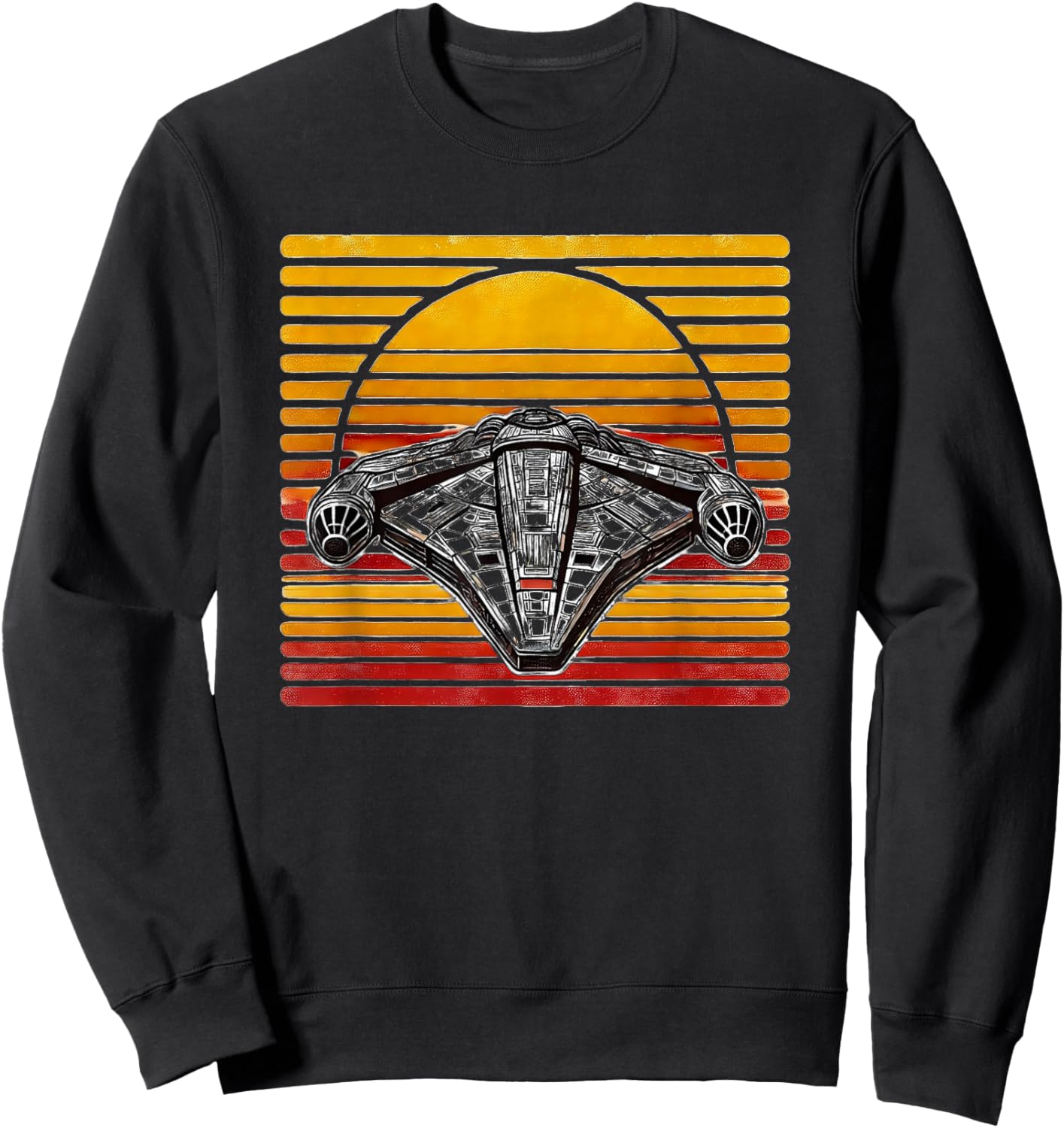 Retro Spaceship Vintage Sunset Sci-Fi Sweatshirt - Sweatshirt | Black