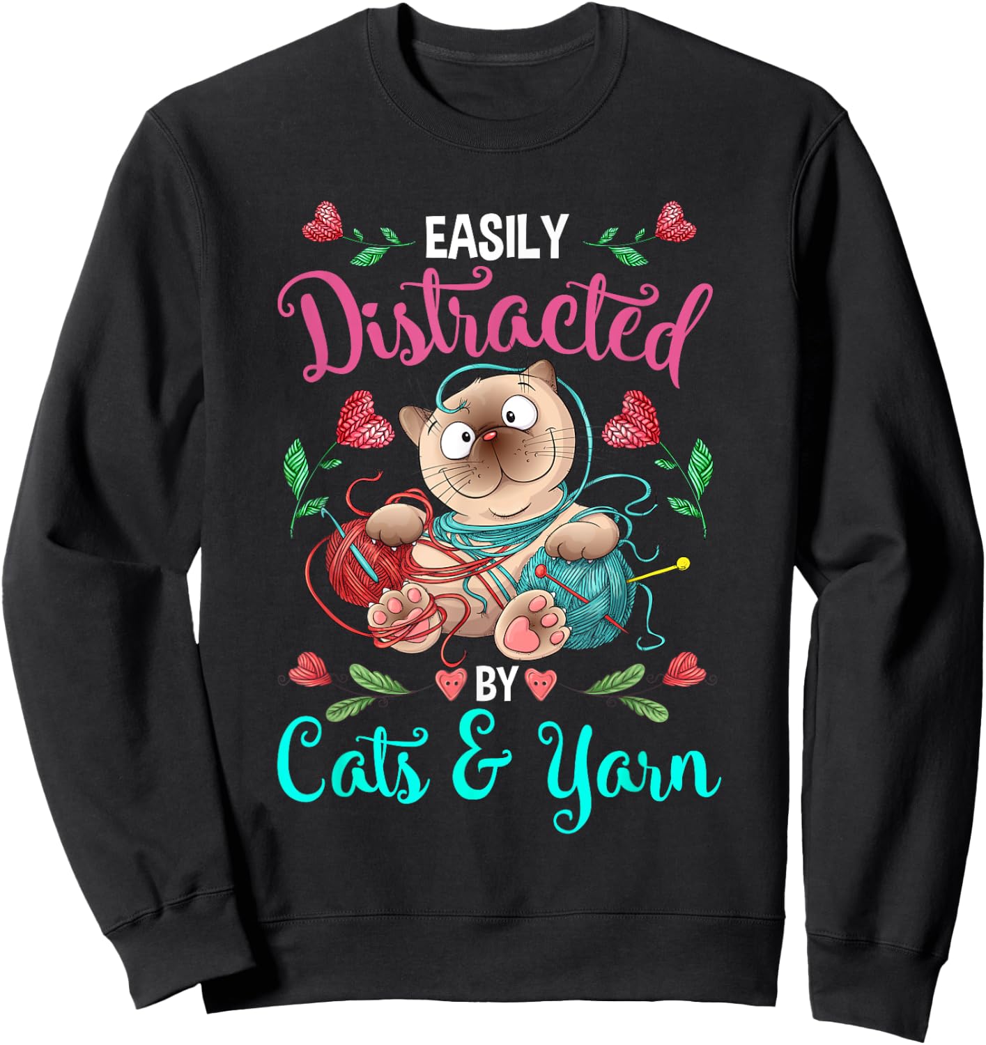 Cats and Yarn Addicted Funny Crochet Woman Sweatshirt - Sweatshirt | Black
