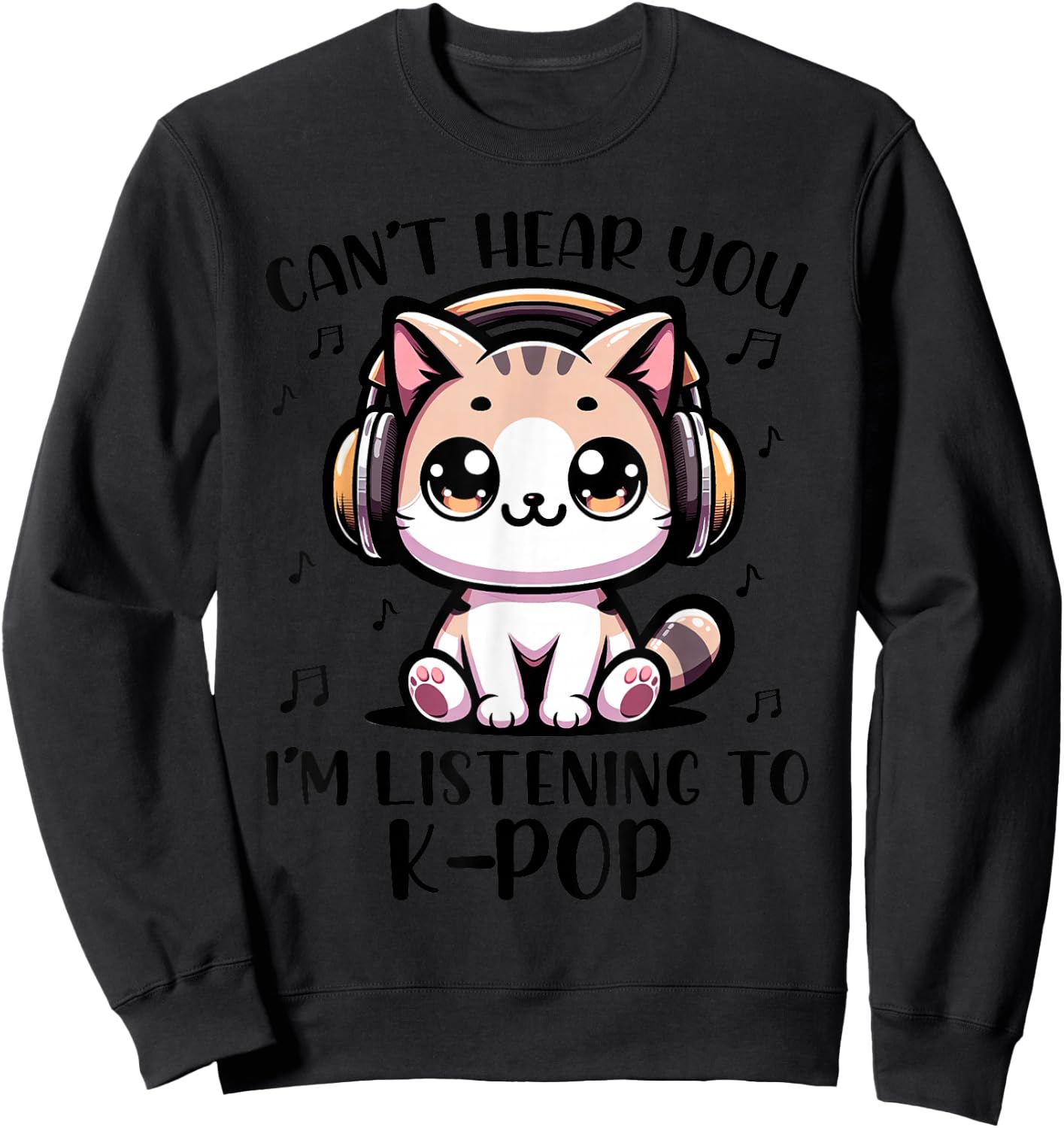 Funny Cat K-pop for Kids Teens Girls K pop Korean Pop Music Sweatshirt - Sweatshirt | Black