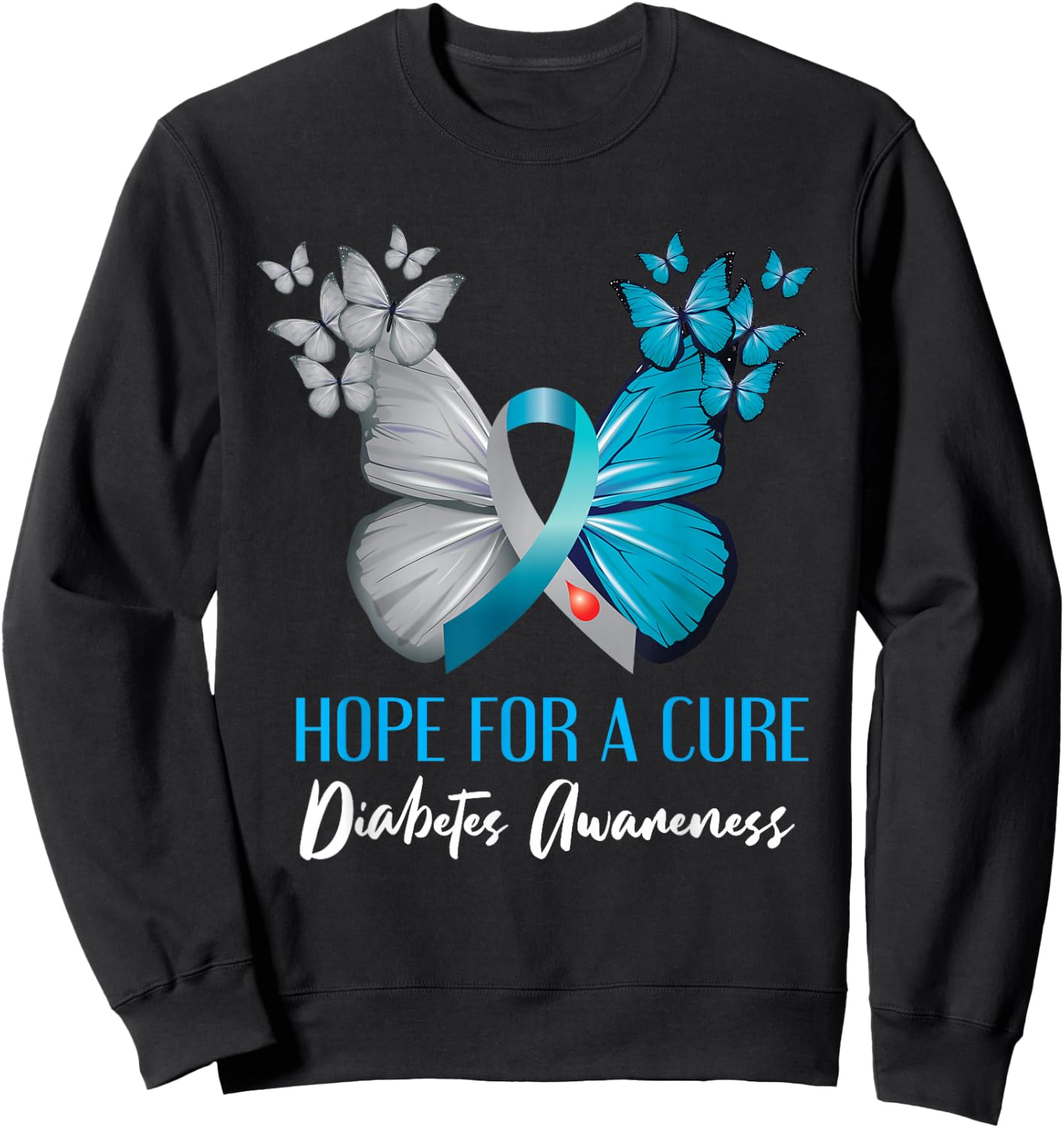 Type 1 Diabetes Awareness Hope For A Cure Mom Butterfly Sweatshirt - Sweatshirt | Black