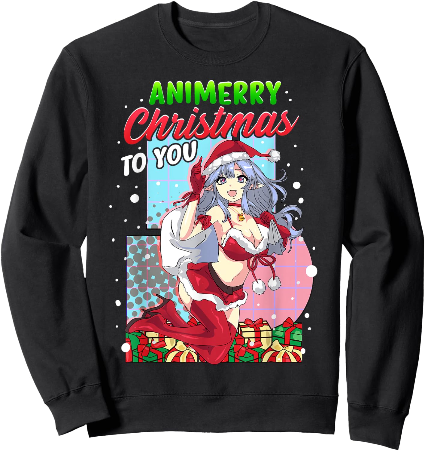 Animerry Christmas Cute Anime Girl Santa Claus Dress Costume Sweatshirt - Sweatshirt | Black
