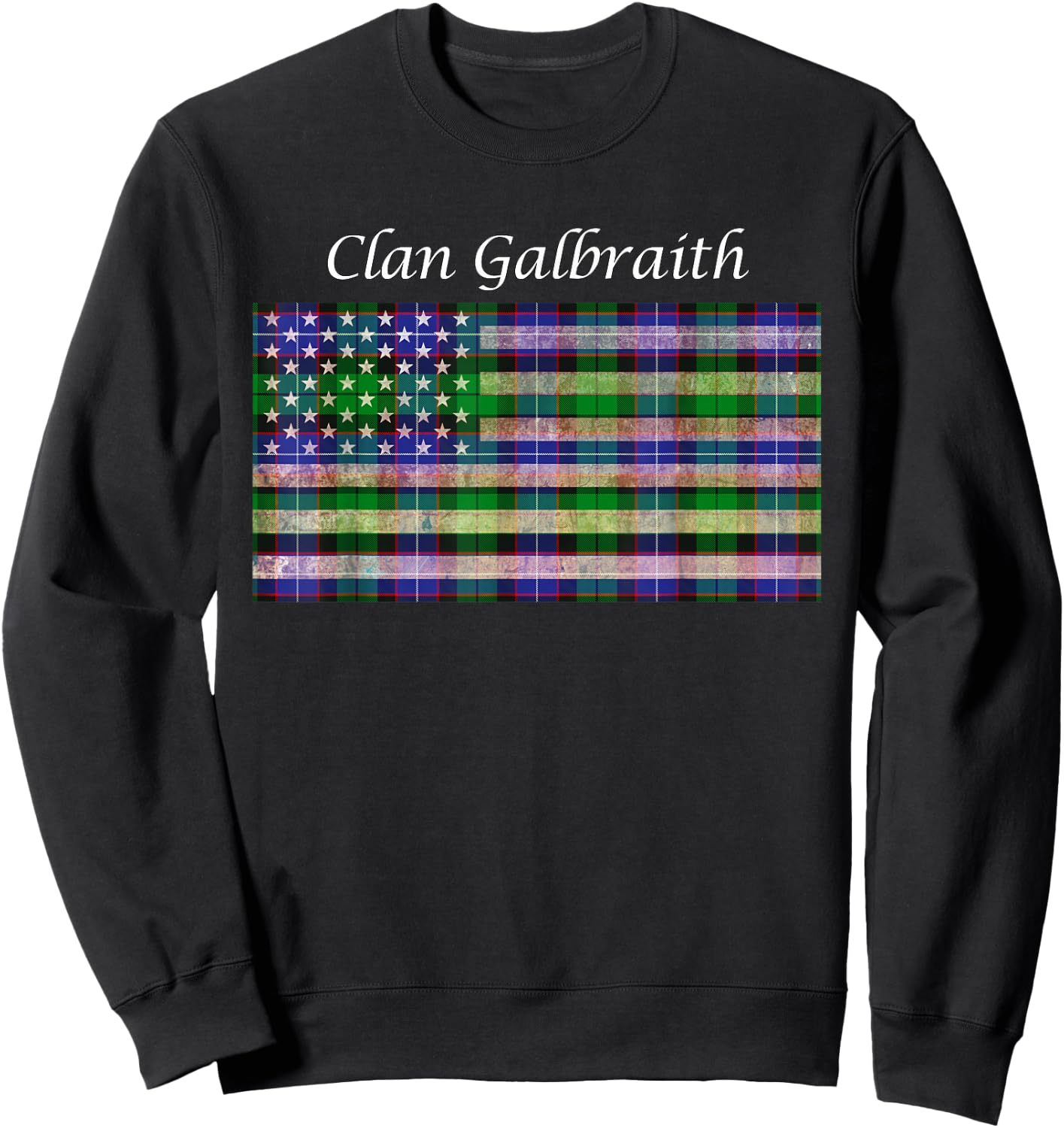 Clan Galbraith Scottish Tartan American Flag Sweatshirt - Sweatshirt | Black