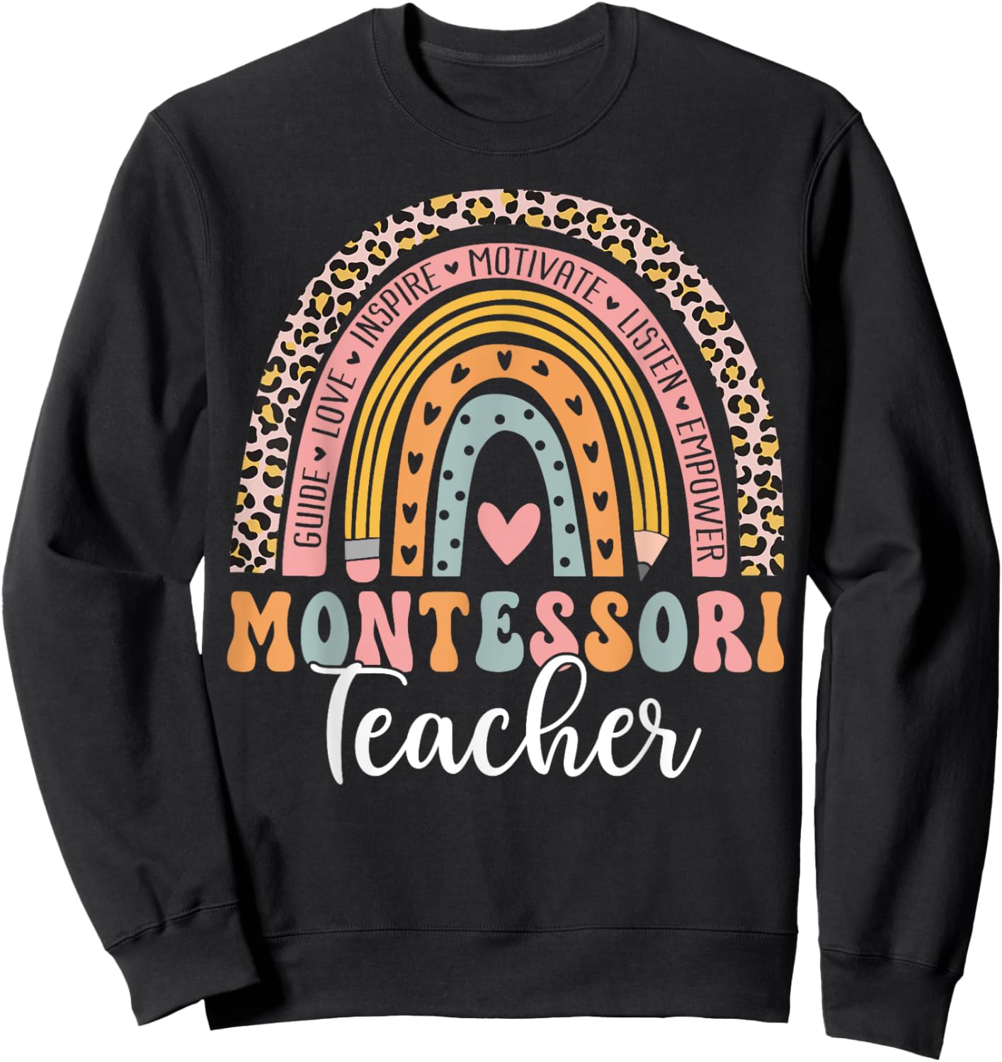 Montessori Teacher Rainbow Leopard Instructor Educator Women Sweatshirt - Sweatshirt | Black