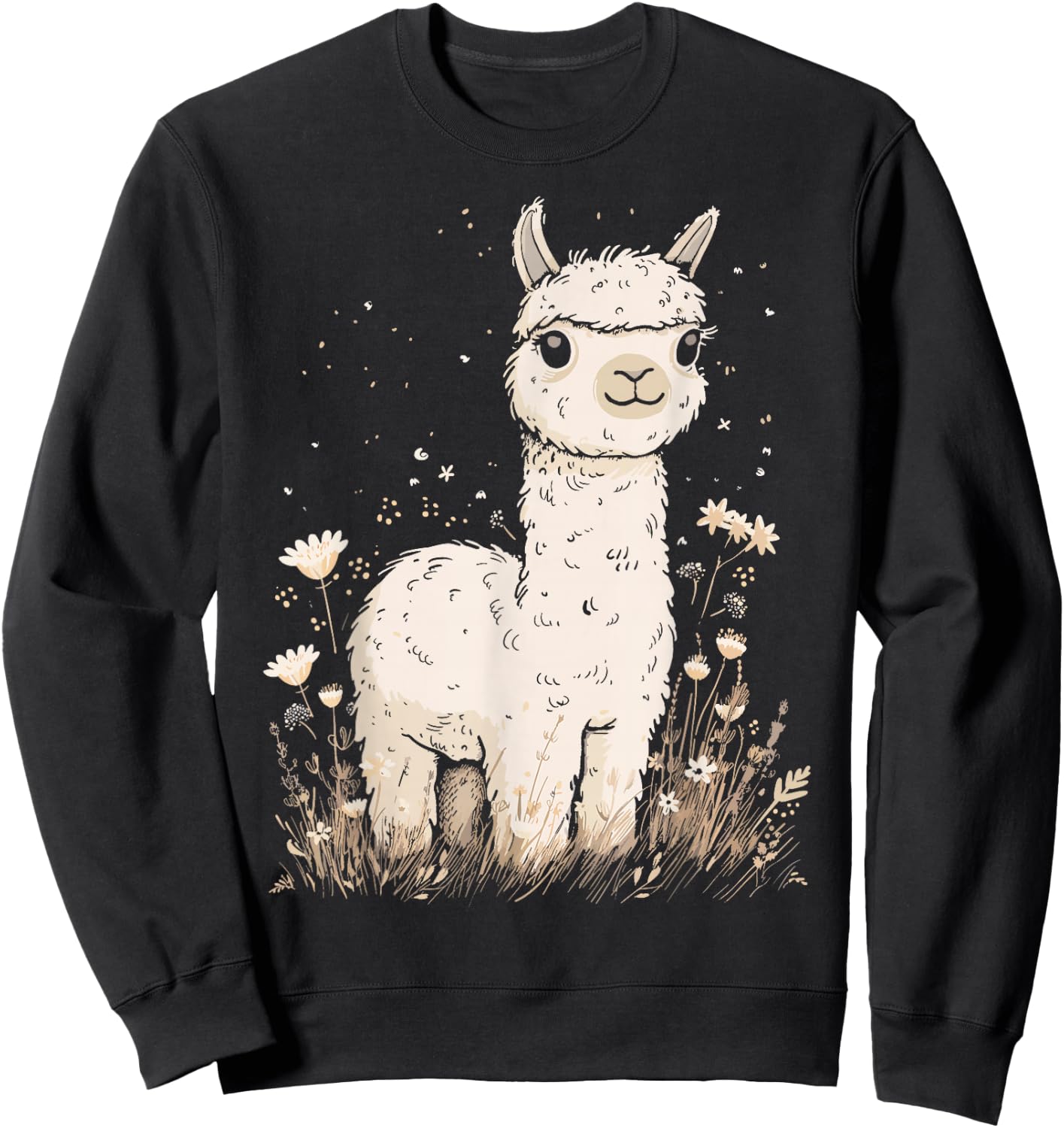 Llama Alpaca Lama Flowers Cute Adorable Baby Farm Animal Sweatshirt - Sweatshirt | Black