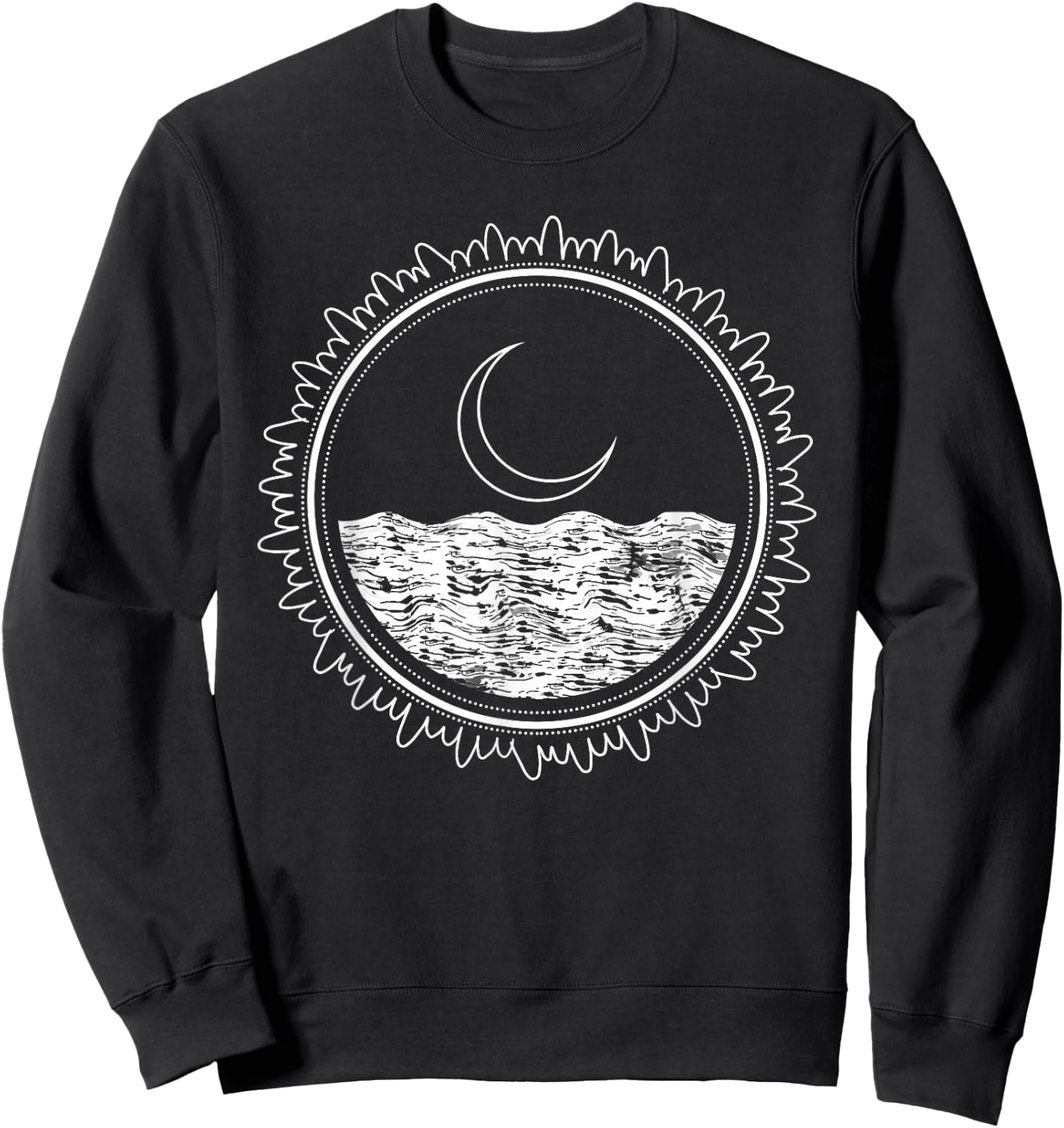 Crescent Moon Sea Night Sky Minimal Line Art Minimalist Gift Sweatshirt - Sweatshirt | Black