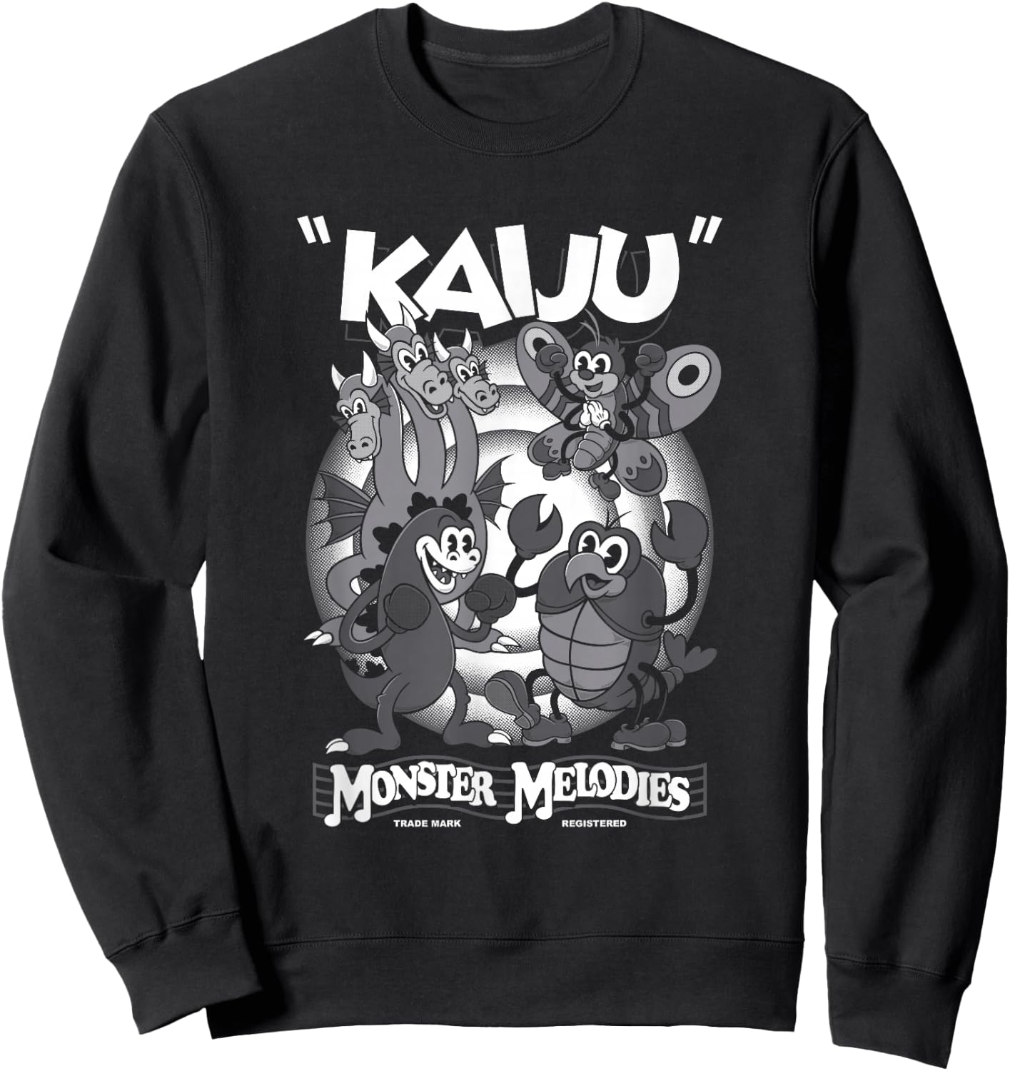 Monster Melodies - Vintage Cartoon Kaiju - Creepy Cute Goth Sweatshirt - Sweatshirt | Black
