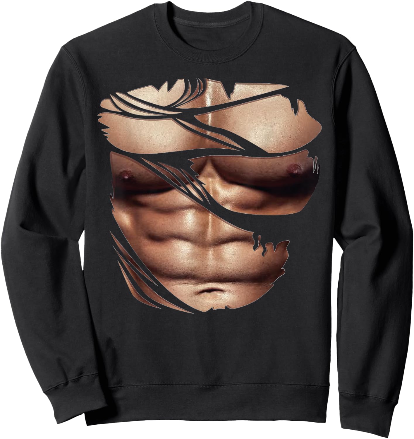 Fake Muscles Torn Breast Six Pack Abs Sweatshirt - Sweatshirt | Black