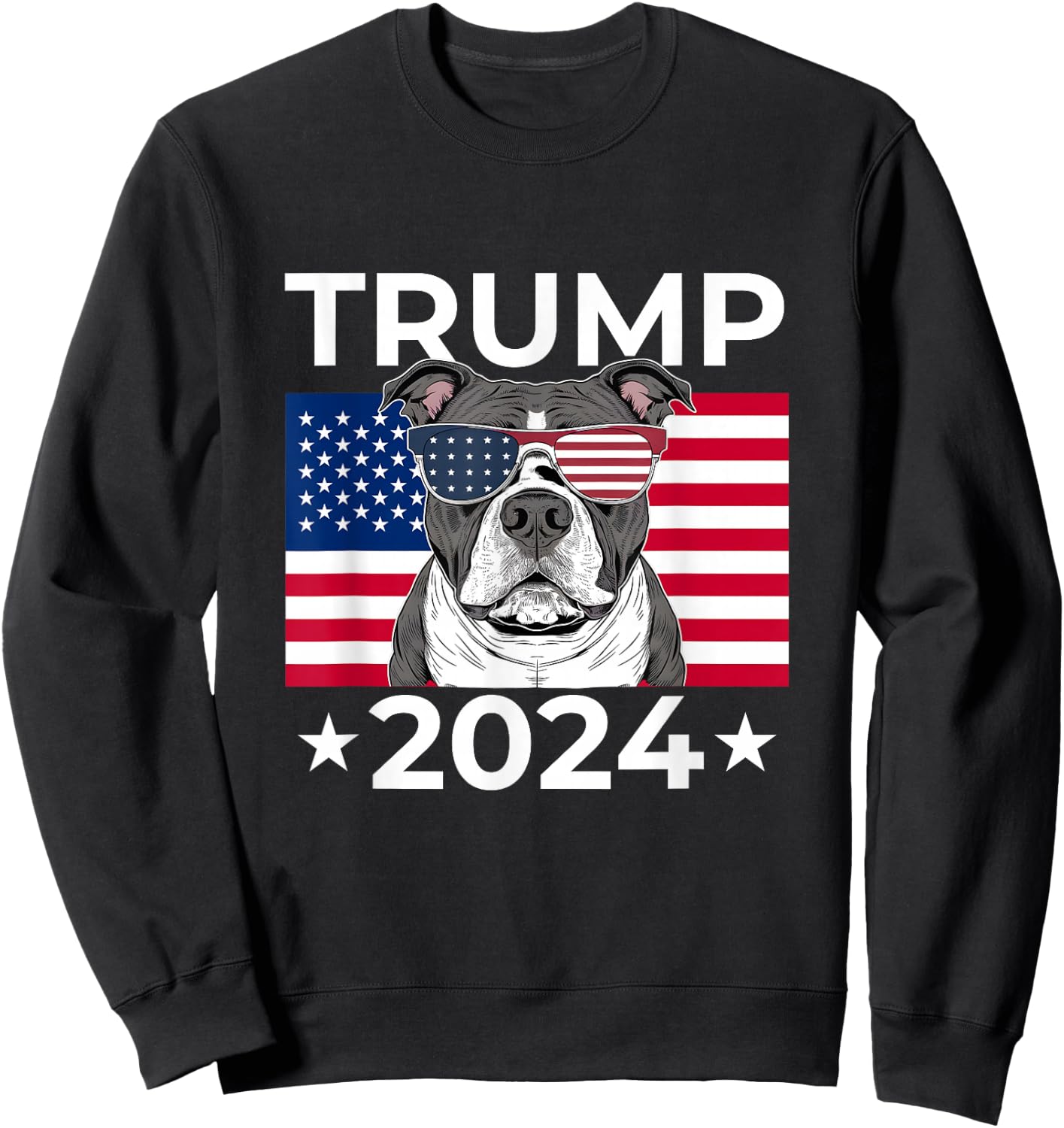 US Election Vote Donald Trump 2024 Pitbull Dog USA Flag Sweatshirt - Sweatshirt | Black