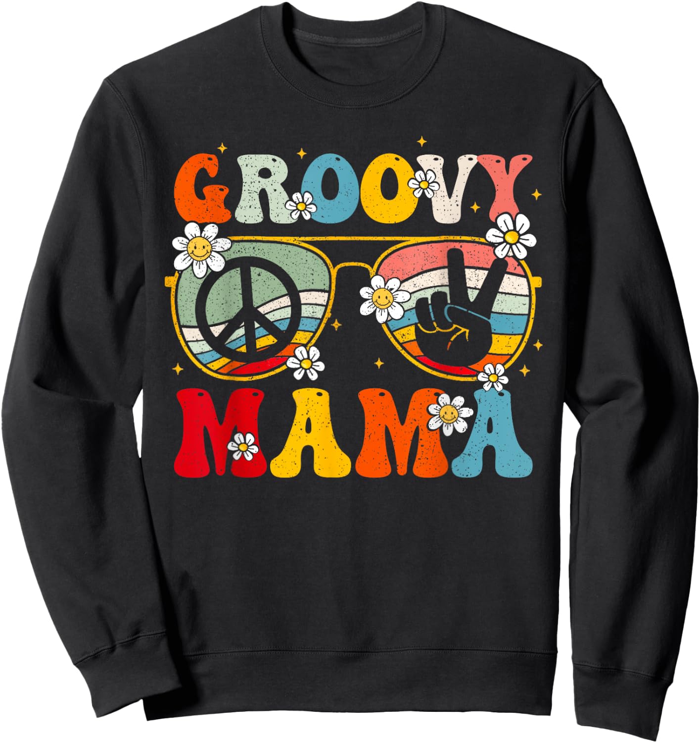 Groovy Mama Retro Matching Family 60s 70s Mom Mother's Day Sweatshirt - Sweatshirt | Black