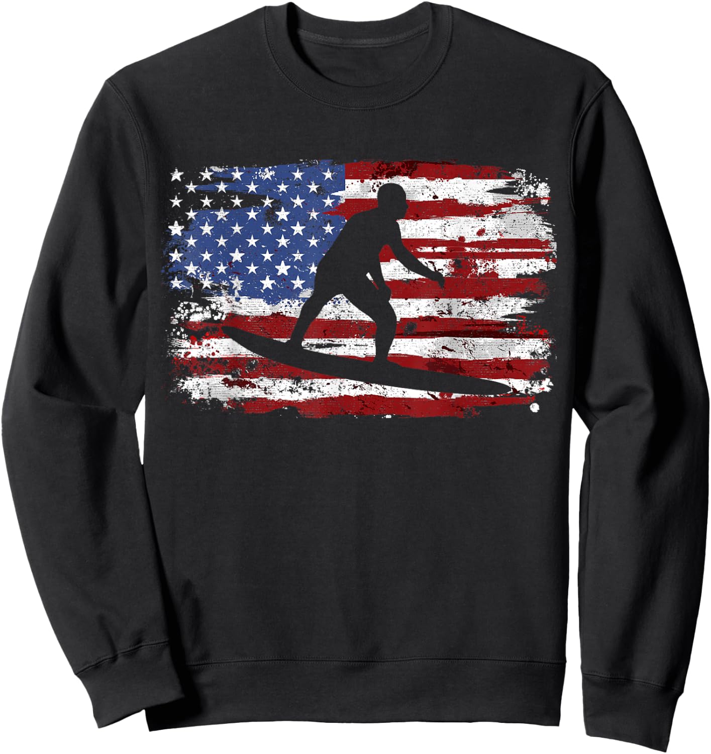 Surfing Surfer USA Flag Vintage Sweatshirt - Sweatshirt | Black