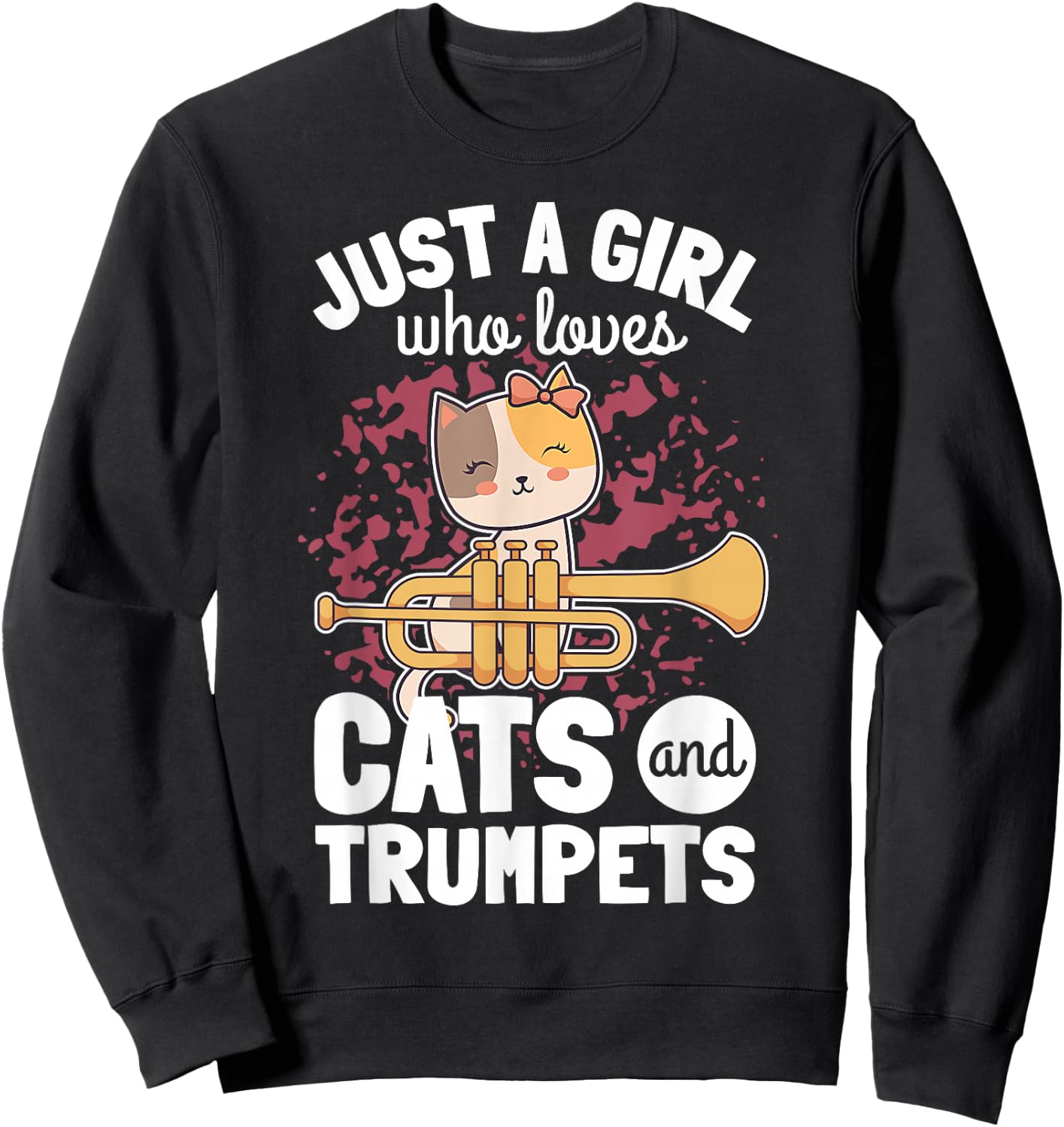 Girl Trumpet Player Saying Trumpeter Cat Owner Kitten Lover Sweatshirt - Sweatshirt | Black