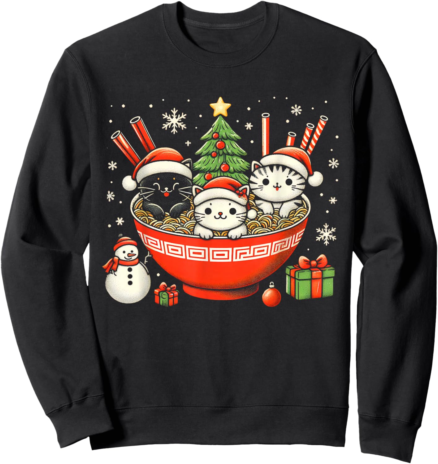 Irish Ramen Cats Cute Anime Christmas Girls Xmas Sweatshirt - Sweatshirt | Black