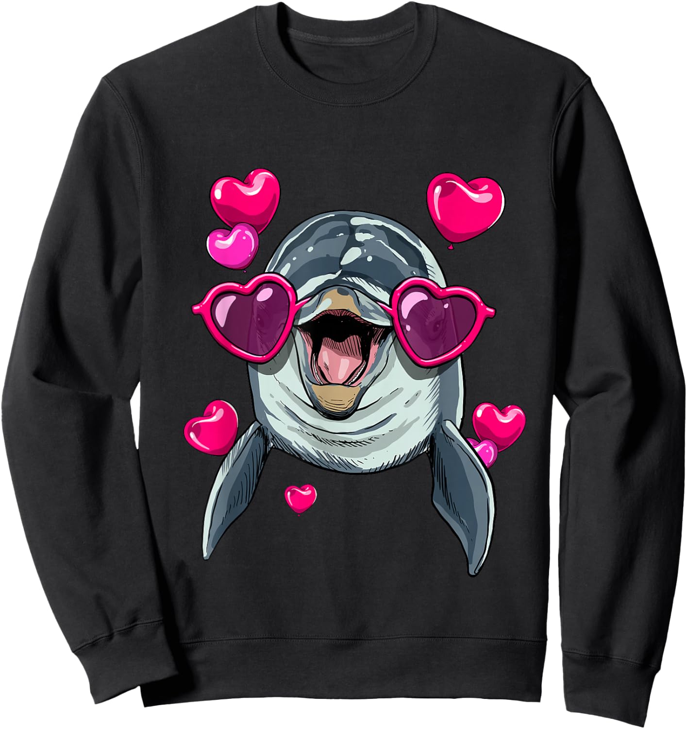 Dolphin Valentine Shirt Heart Sea Animal Whale Dolphin Lover Sweatshirt - Sweatshirt | Black