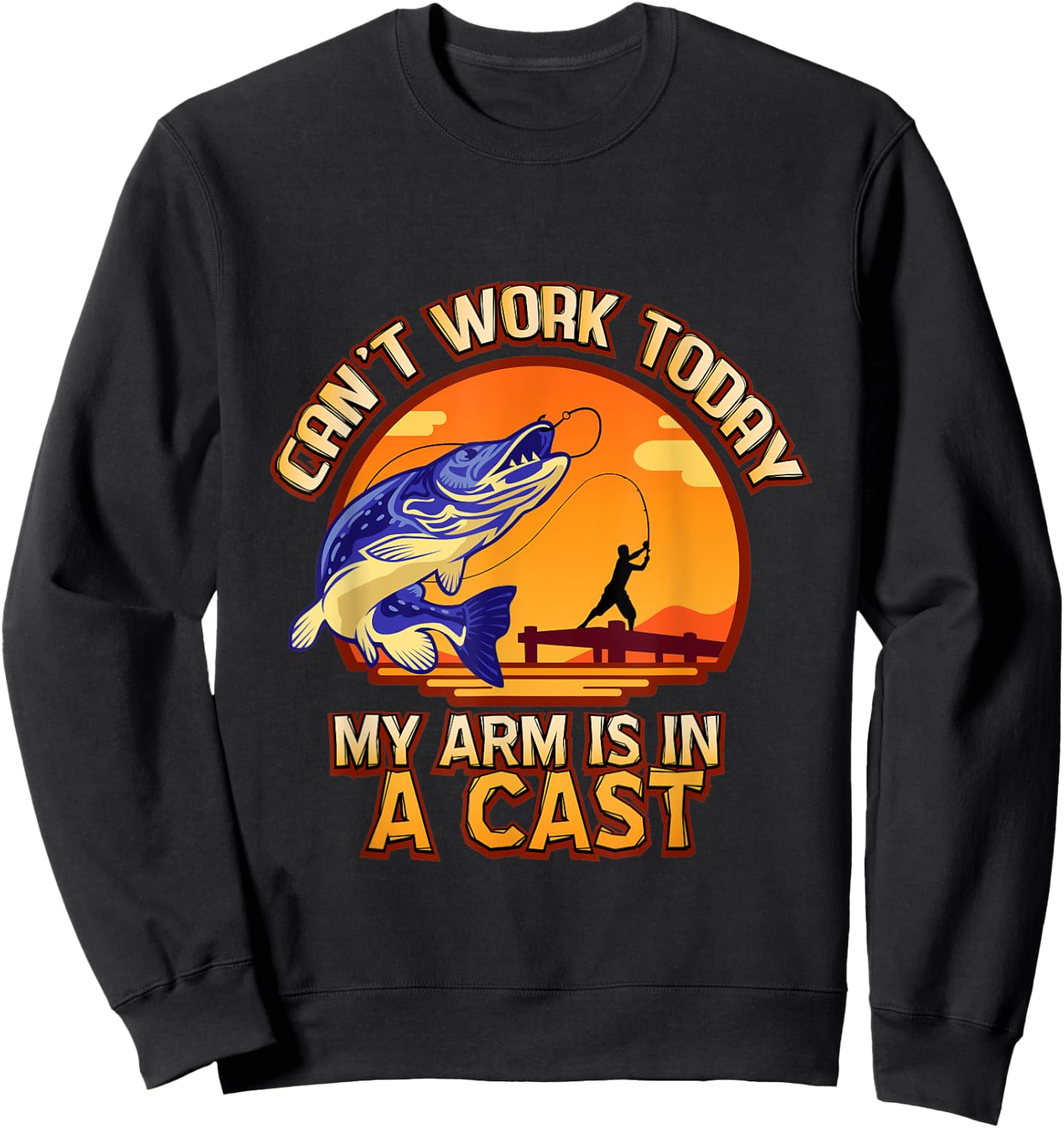 Fishing Pole Cast & Reeling In Fish - Funny Fisherman Gift Sweatshirt - Sweatshirt | Black