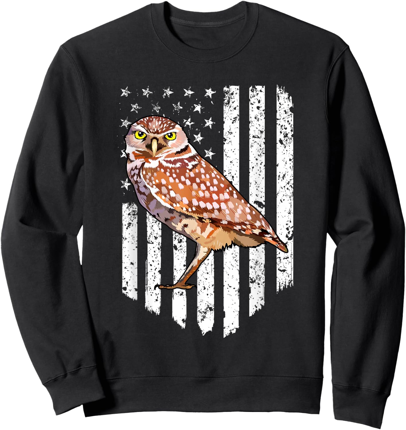 White American Flag Burrowing Owl Bird 4th Of July Women Men Sweatshirt - Sweatshirt | Black