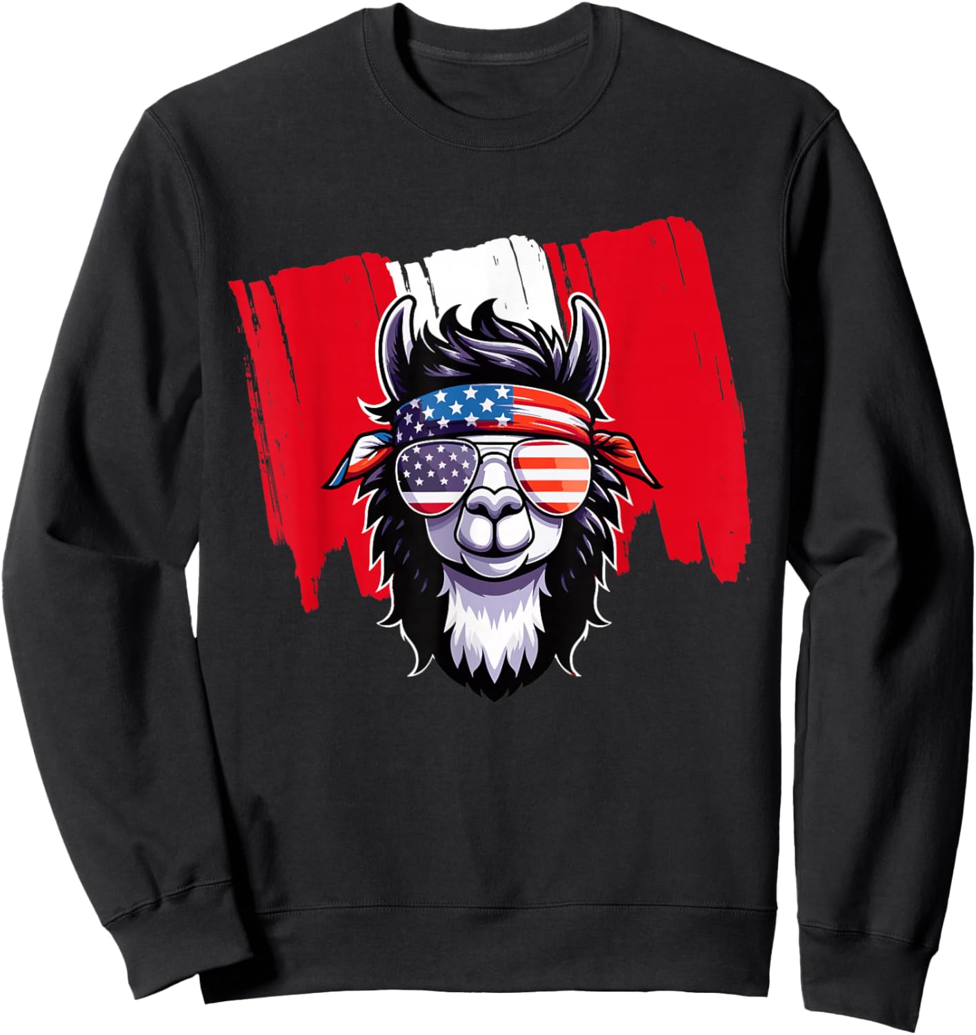 Peruvian American Peru USA Flag Patriotic Llama July 4th Sweatshirt - Sweatshirt | Black