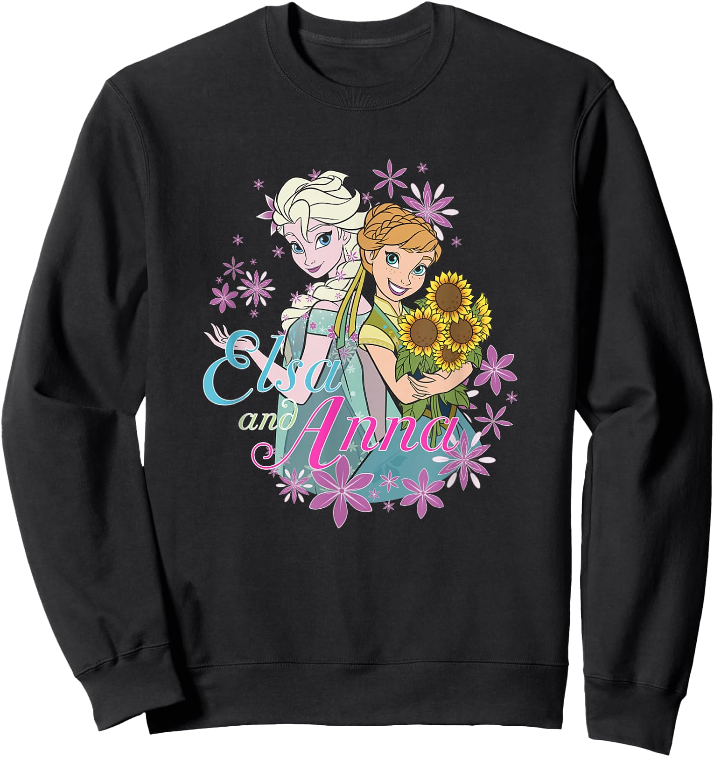 Disney Frozen Anna & Elsa Sisters Rainbow Snowflake Frame Sweatshirt - Sweatshirt | Black
