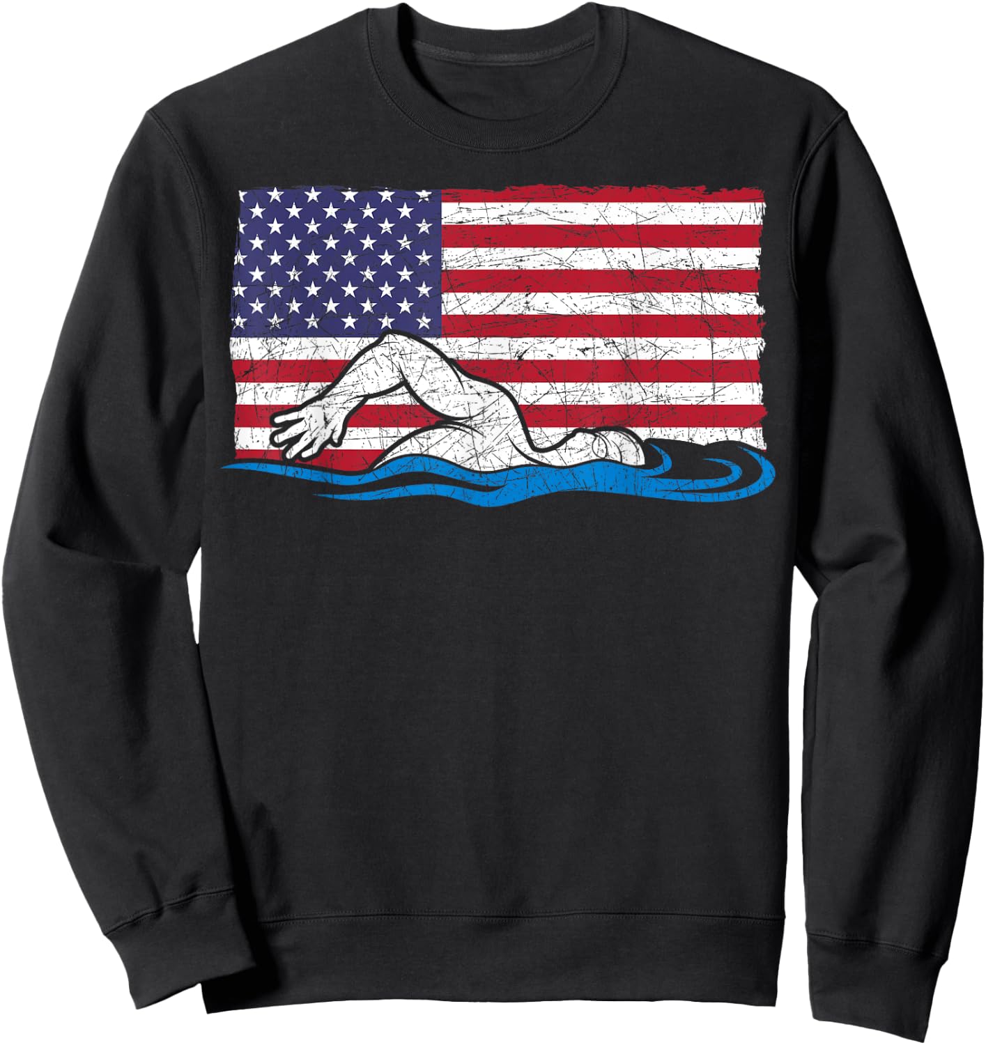 Swimming Sport Swim Practice Swimmer USA Flag Swimming Kids Men Sweatshirt - Sweatshirt | Black