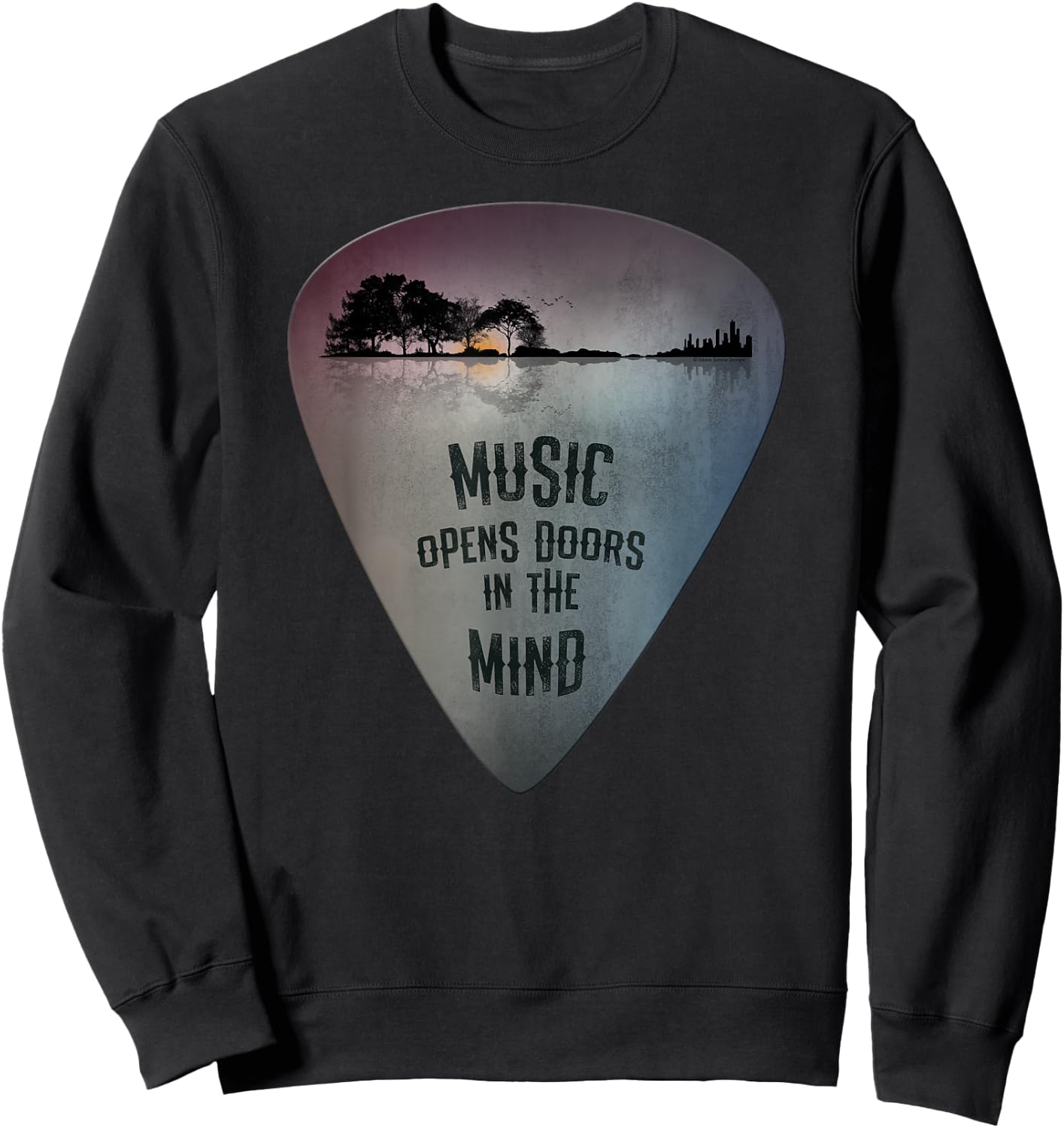 Distressed Guitar Pick Lake Reflections Music Lover Guitar Sweatshirt - Sweatshirt | Black