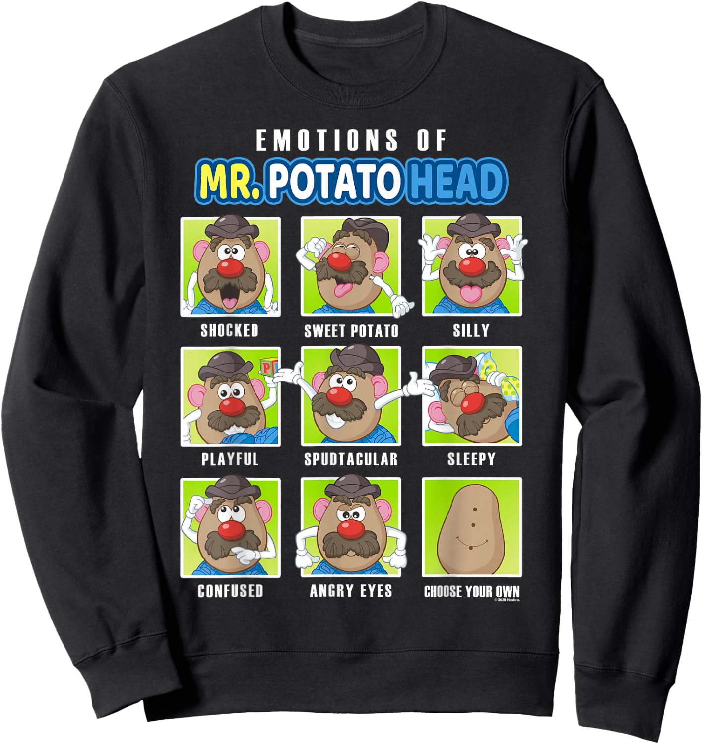 Mr. Potato Head Emotions Color Retro Box Up Faces Sweatshirt - Sweatshirt | Black