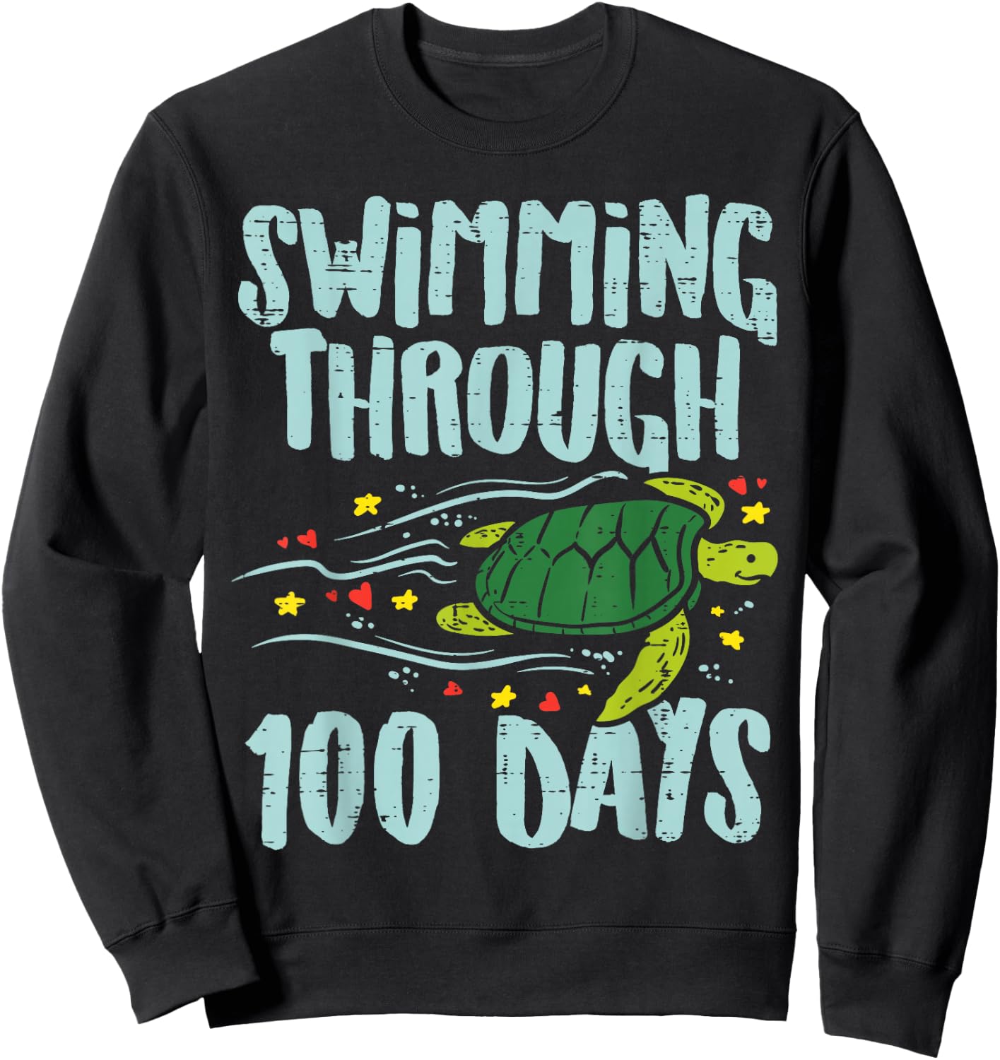 Swimming Through 100 Days Turtle 100th Day School Kids Gift Sweatshirt - Sweatshirt | Black
