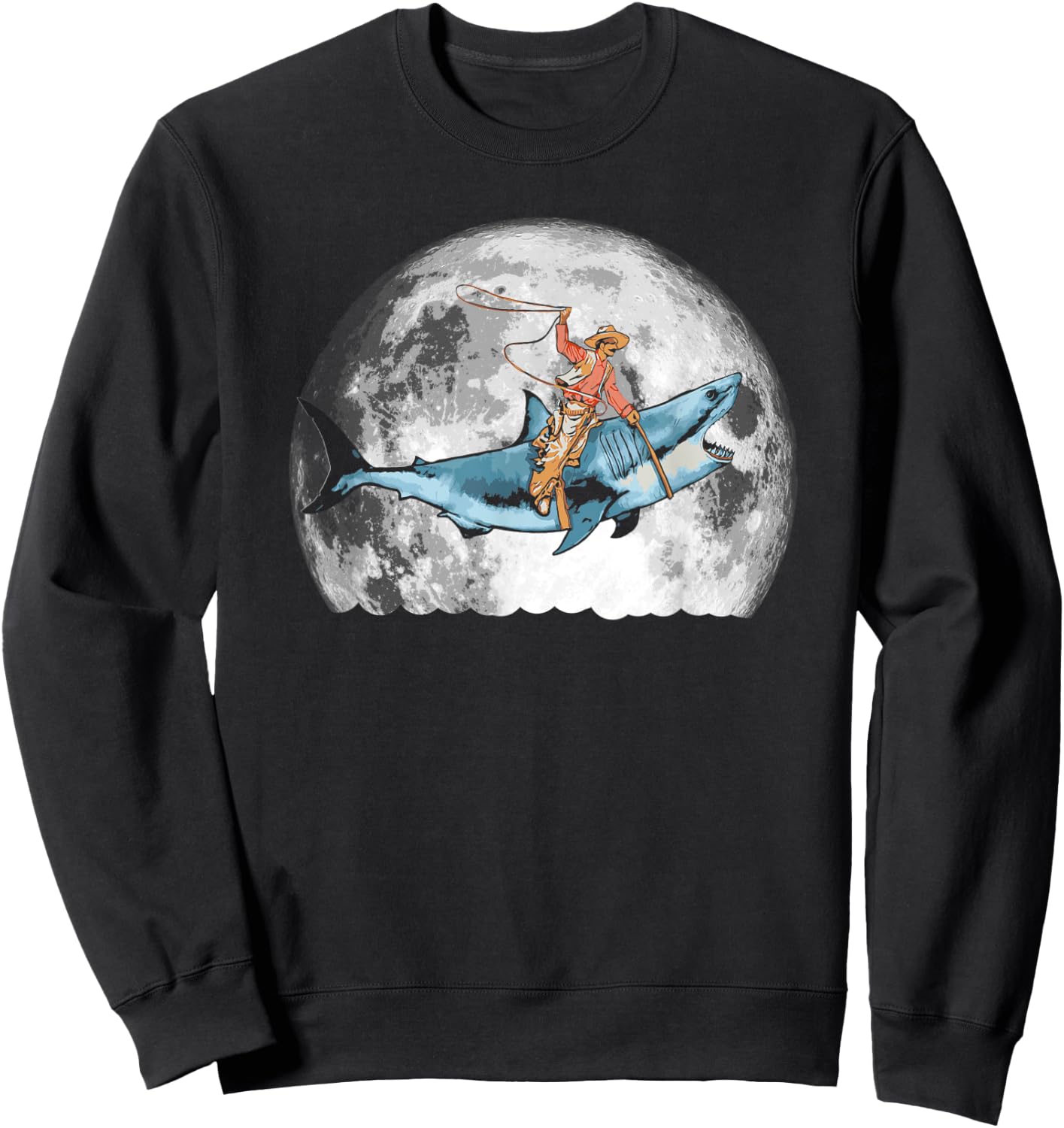Shark Lover Rodeo Cowboy Riding Great White Vintage Funny Sweatshirt - Sweatshirt | Black